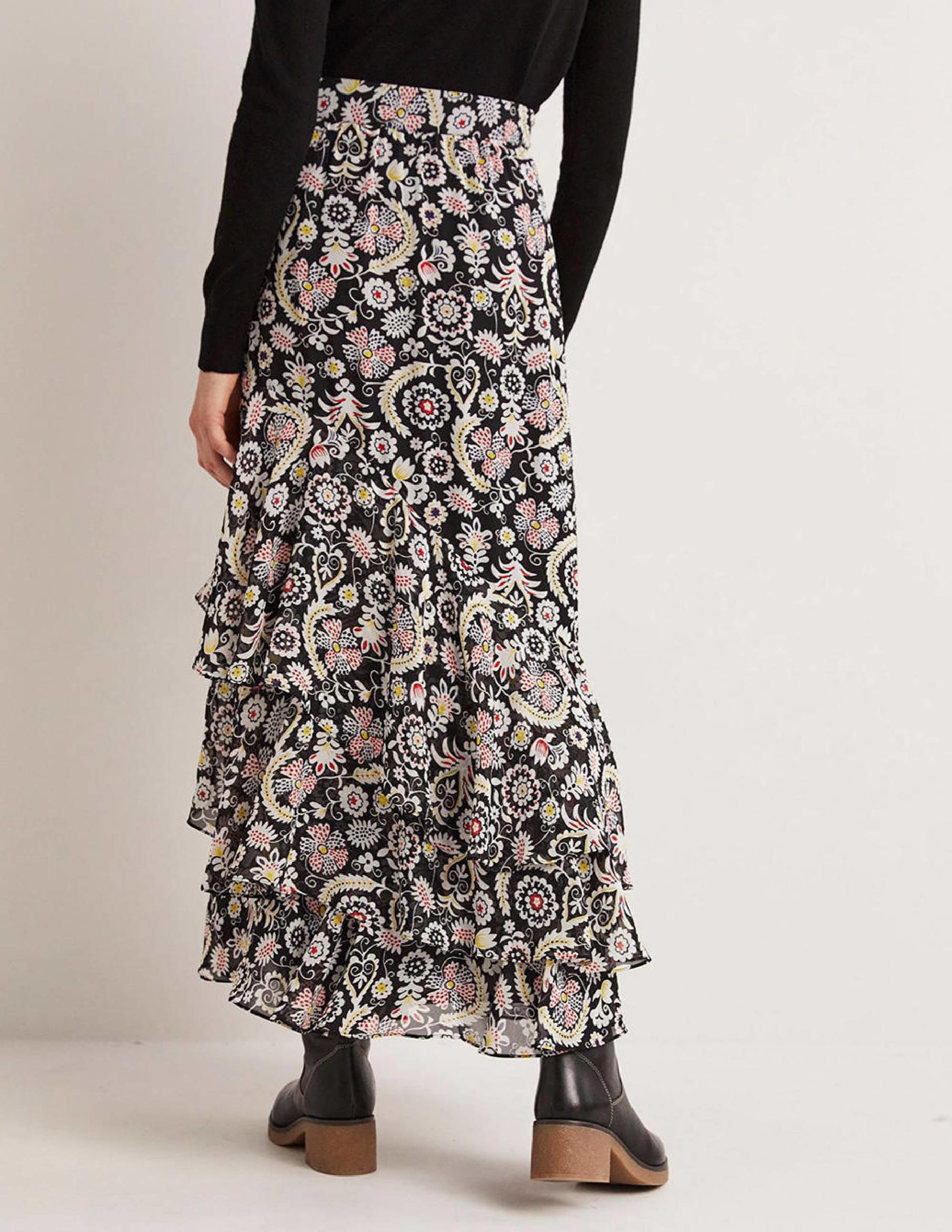 Multi Ruffle Maxi Skirt-Black, Tropic Charm - Image 3