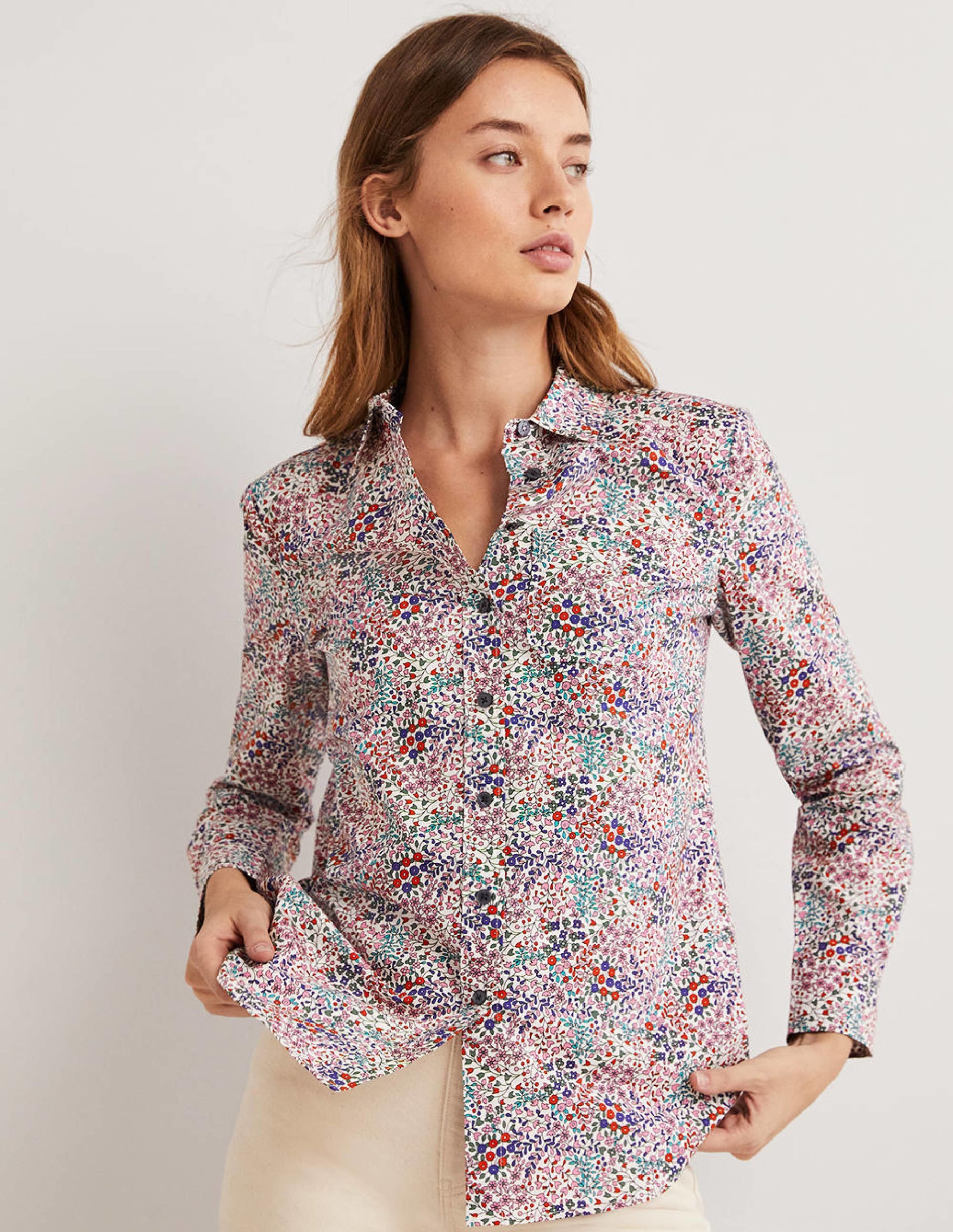 Classic Cotton Shirt-Ivory, Ditsy Garden - Image 1