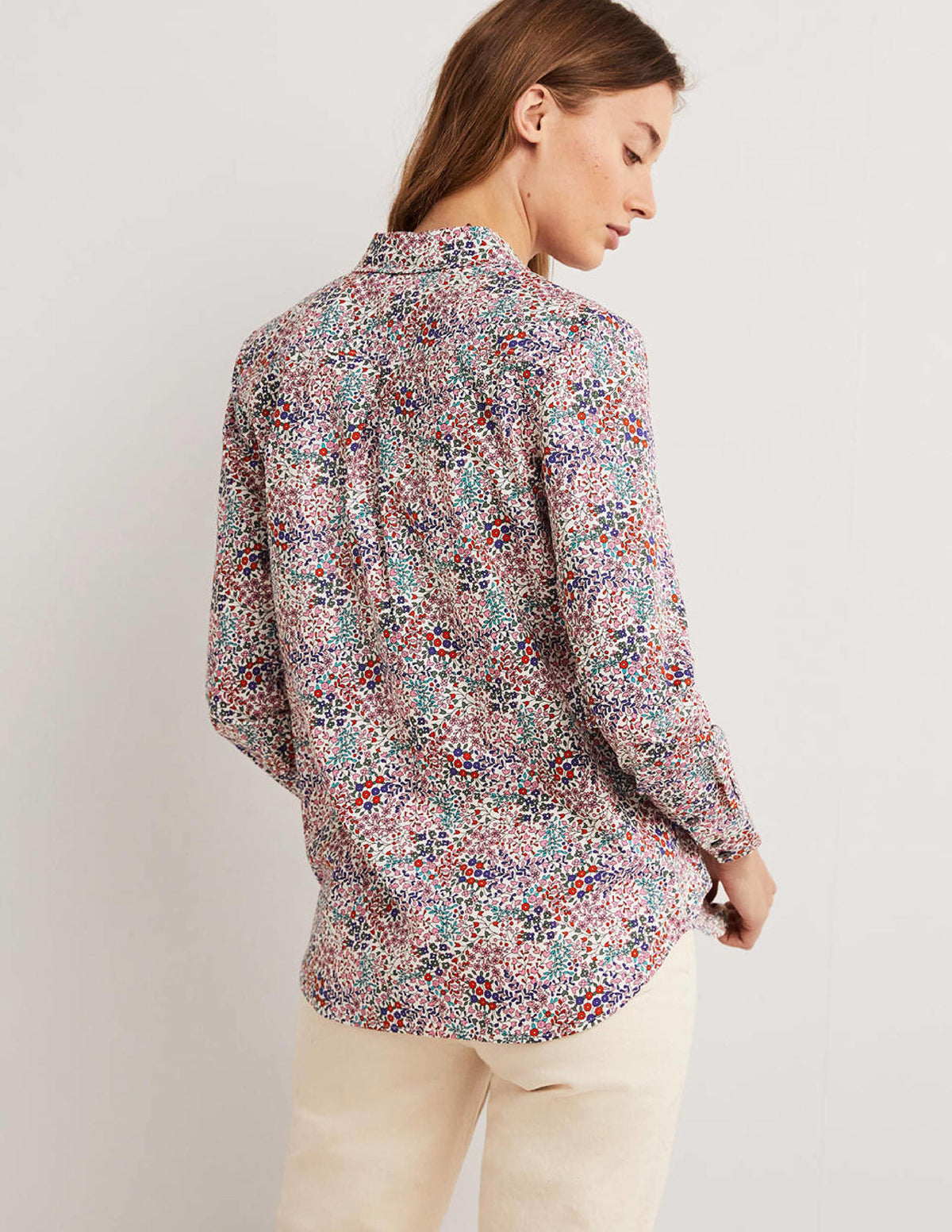 Classic Cotton Shirt-Ivory, Ditsy Garden - Image 3