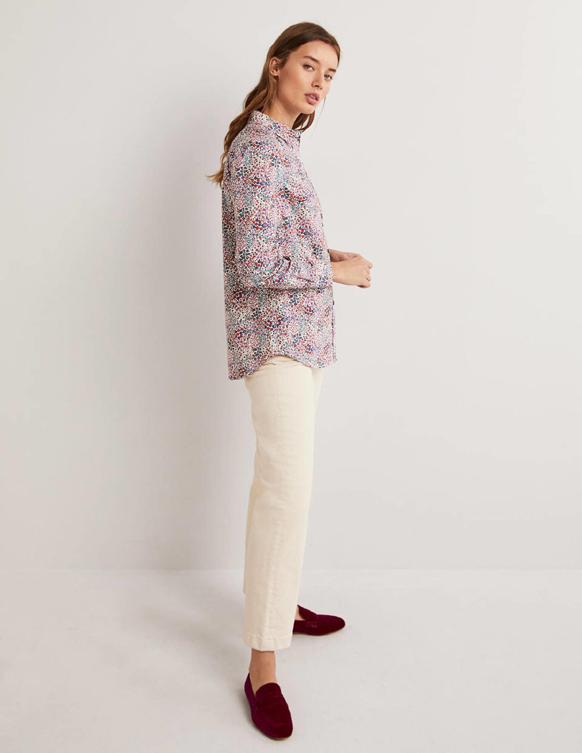 Classic Cotton Shirt-Ivory, Ditsy Garden-4