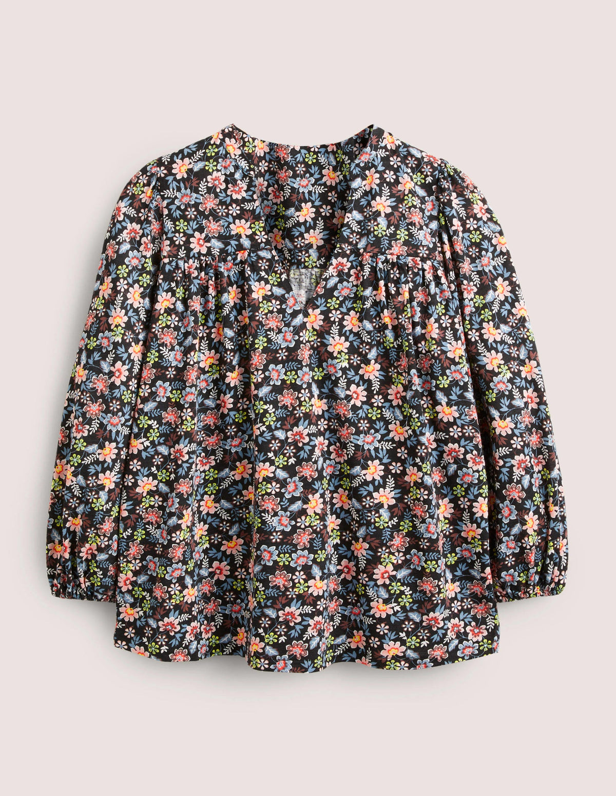 Printed Notch Neck Top-Black, Opulent Leaf-5