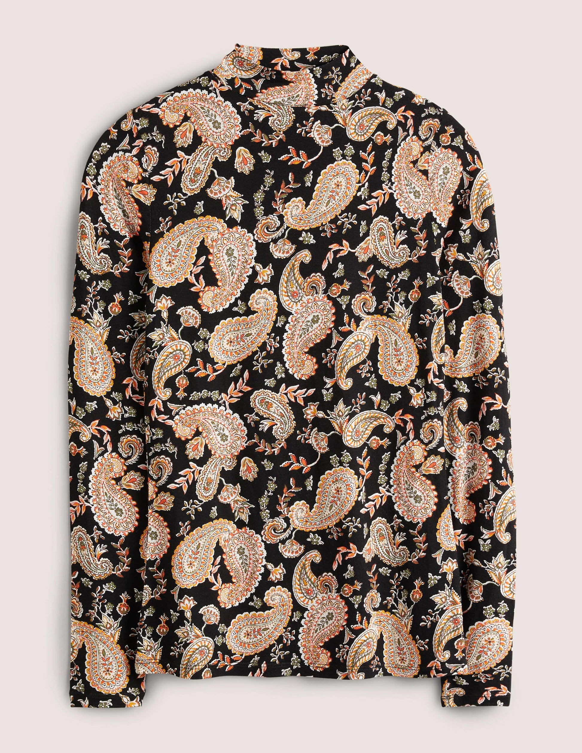 Jersey High Neck Top-Black, Paisley Passion-5