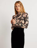 Jersey High Neck Top-Black, Paisley Passion