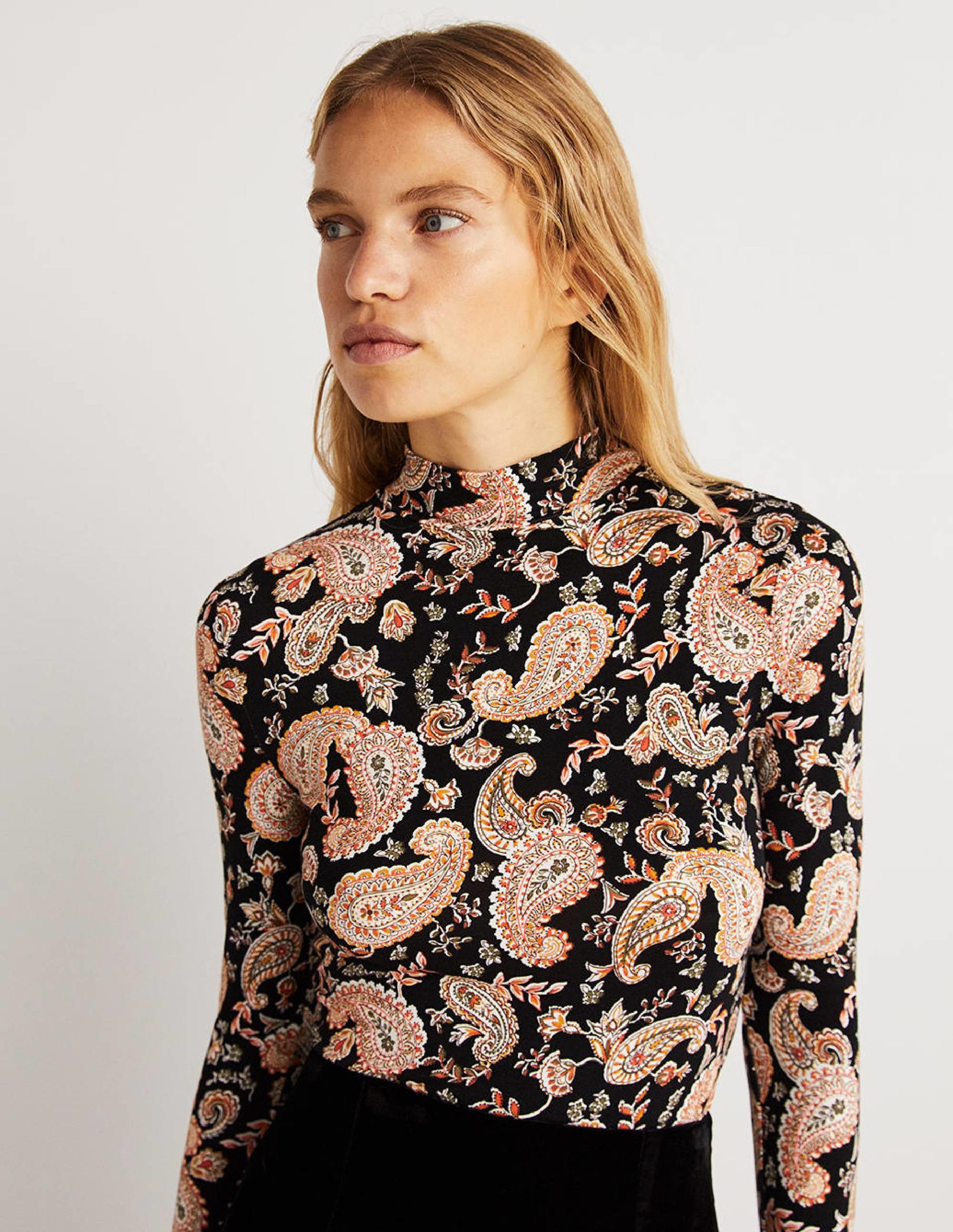 Jersey High Neck Top-Black, Paisley Passion - Image 4