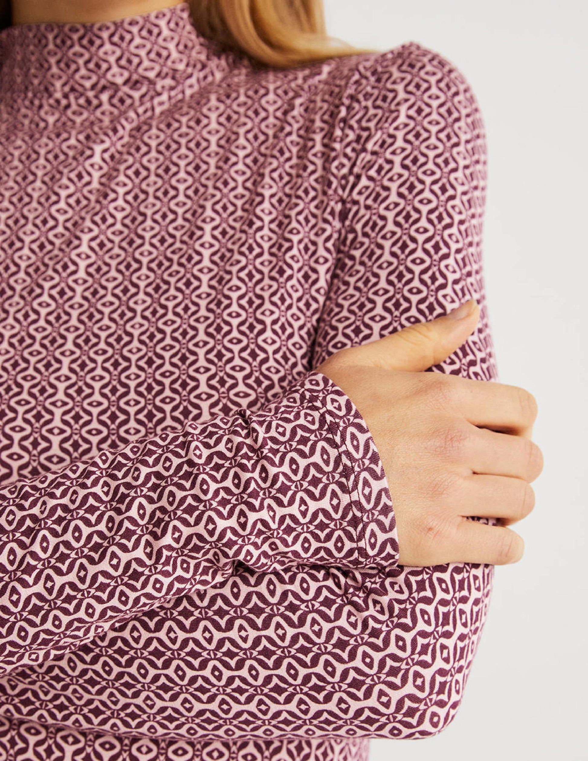 Jersey High Neck Top-Berry, Diamond Swirl-2