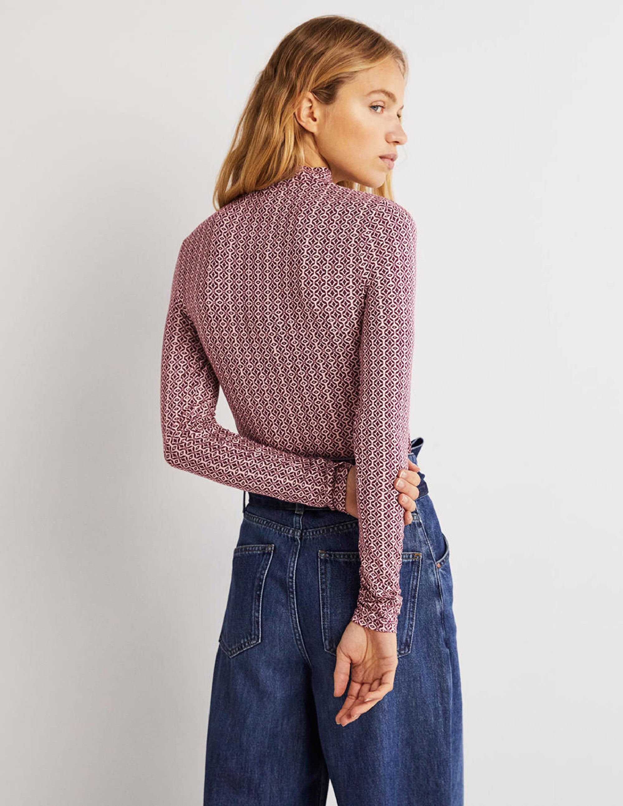 Jersey High Neck Top-Berry, Diamond Swirl - Image 3