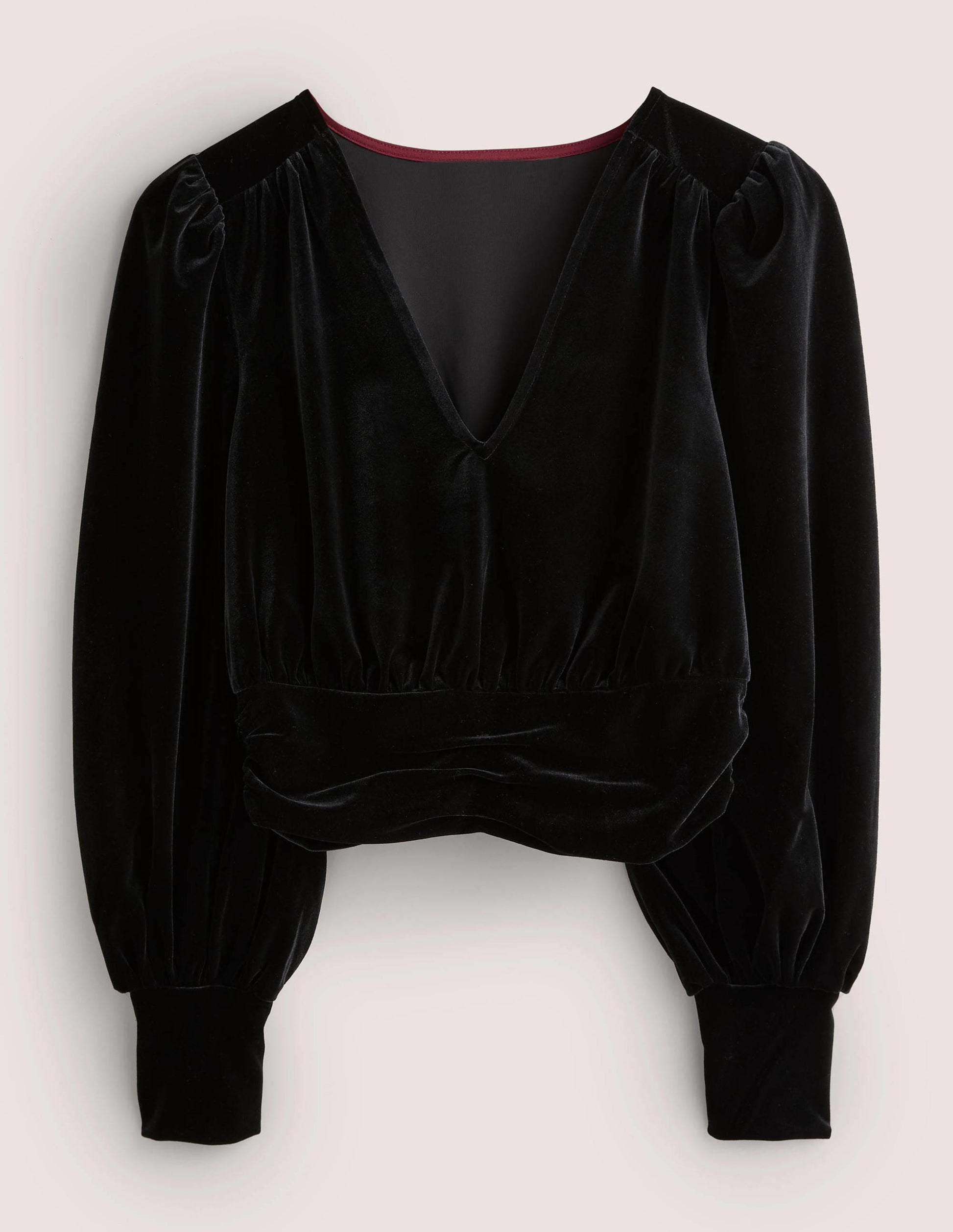 Cropped Velvet Blouson Top-Black-5