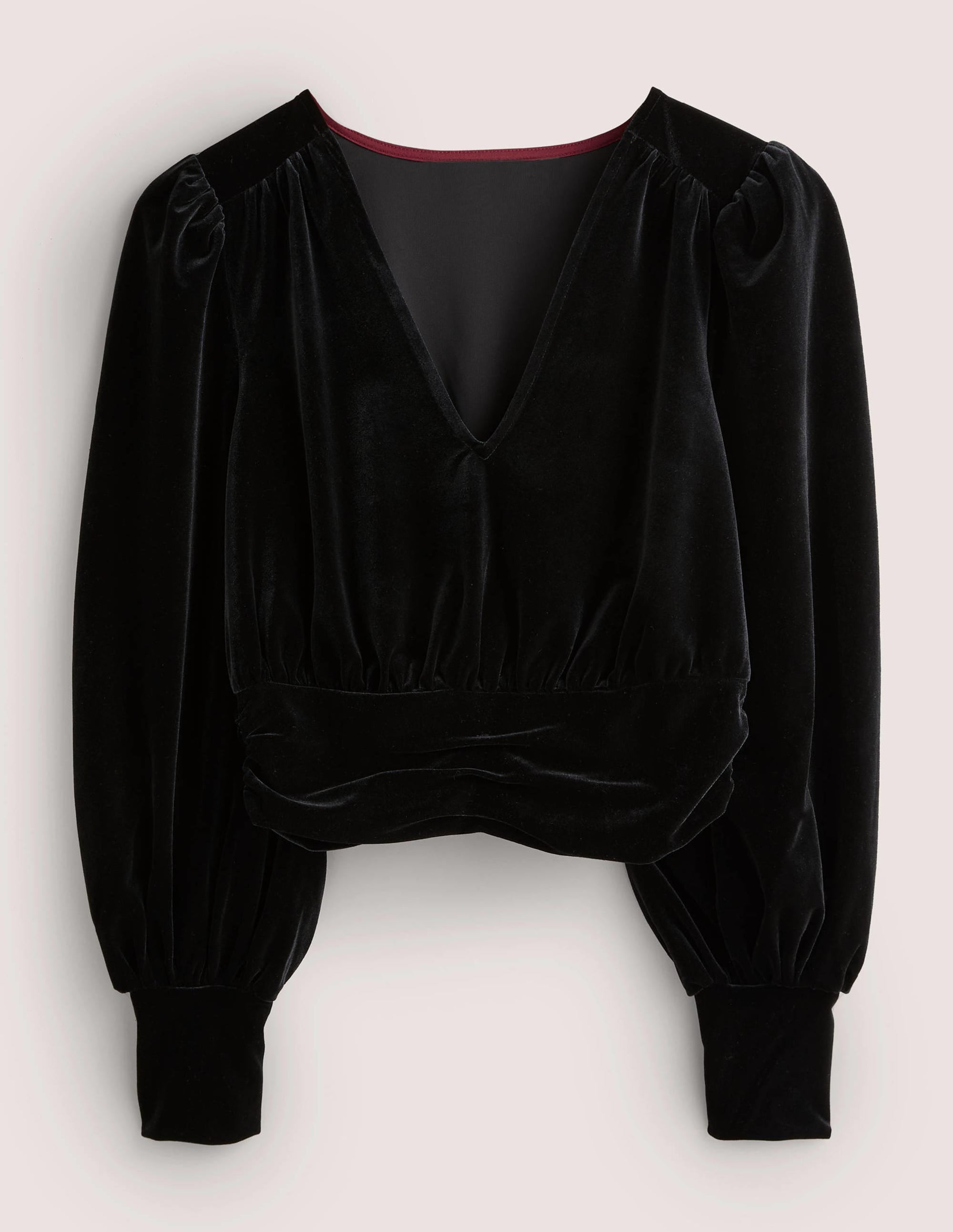 Cropped Velvet Blouson Top-Black - Image 5