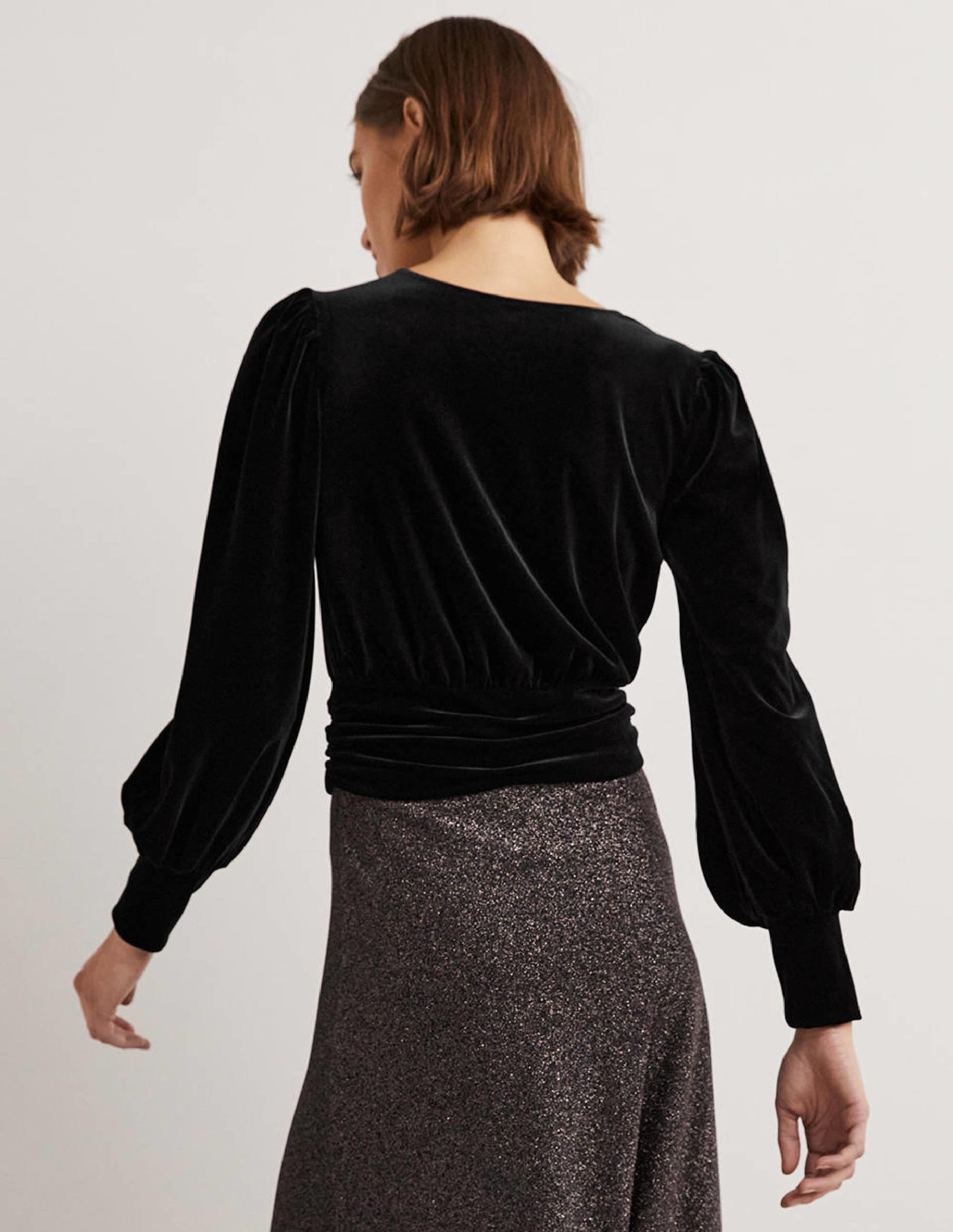 Cropped Velvet Blouson Top-Black - Image 3