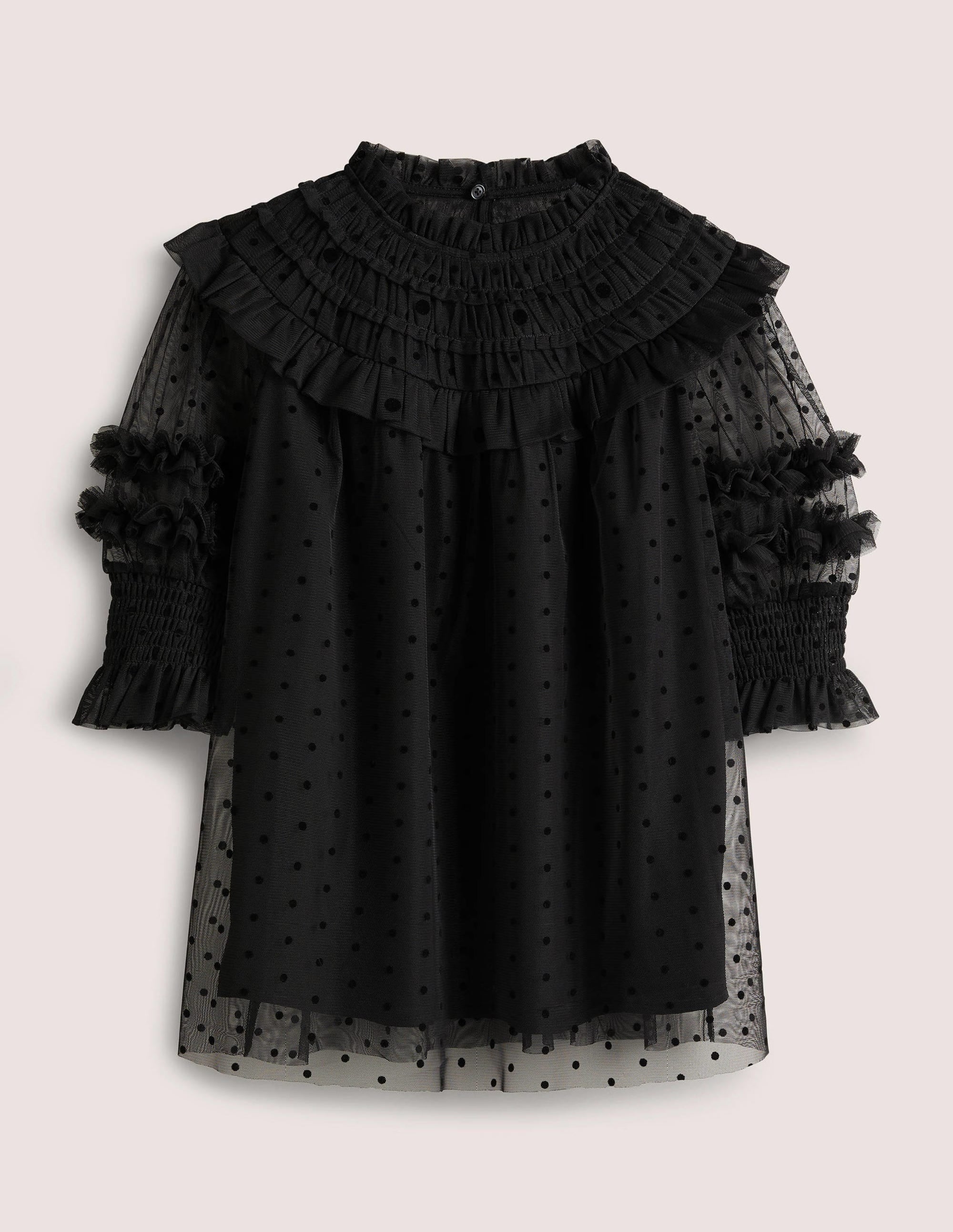 Black Polka Dot Tulle Party Top-Black - Image 8
