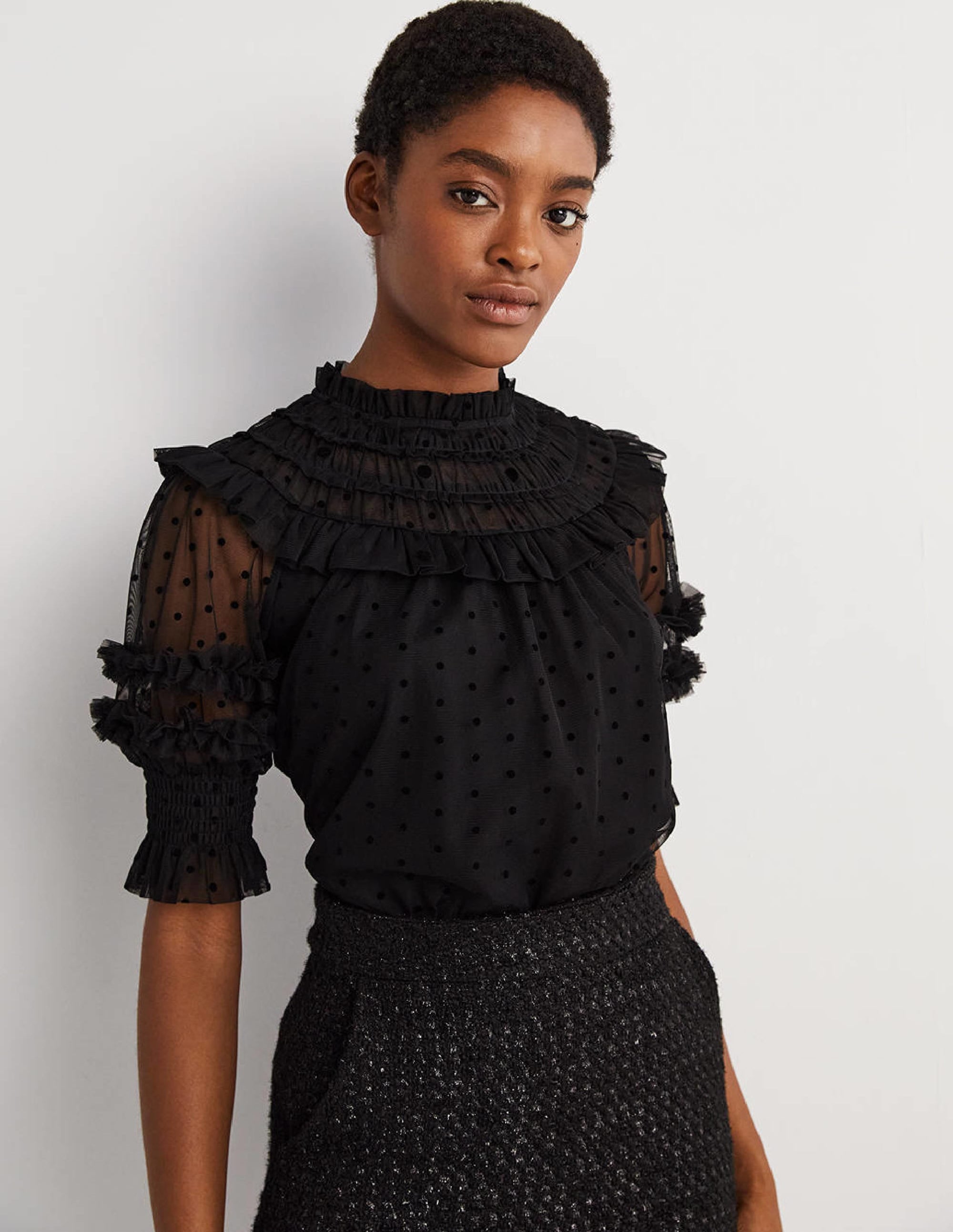 Black Polka Dot Tulle Party Top-Black - Image 1