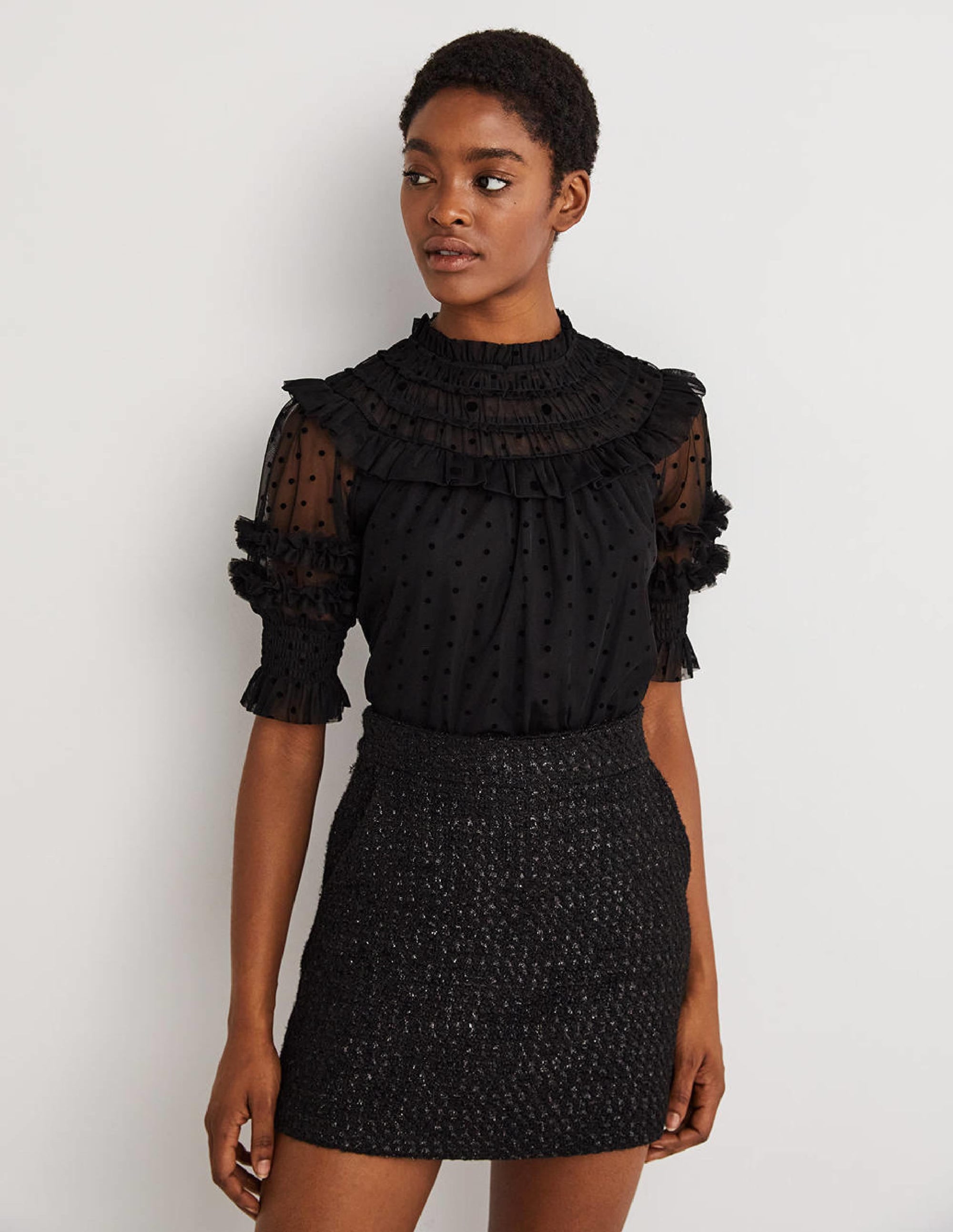 Black Polka Dot Tulle Party Top-Black - Image 2