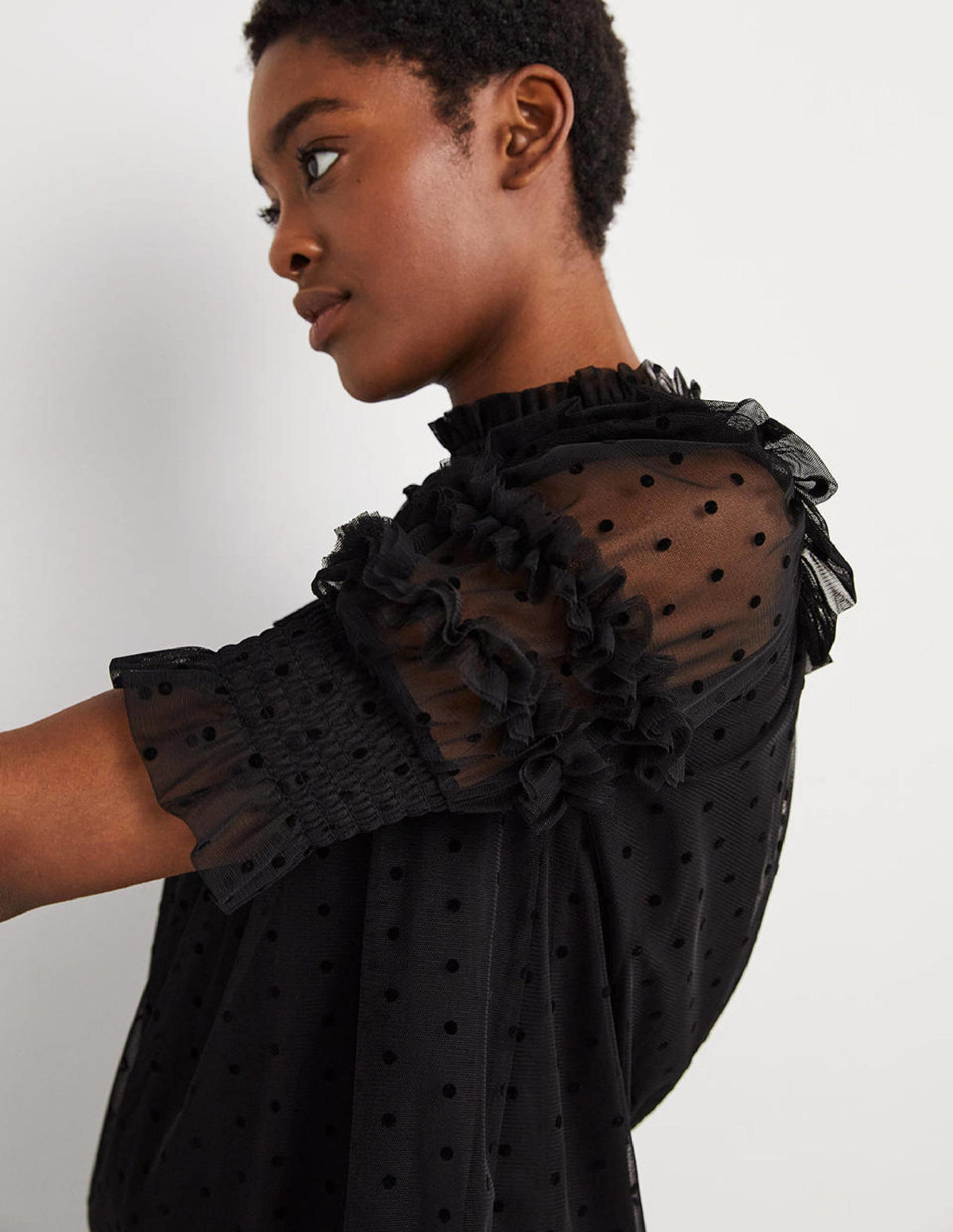 Black Polka Dot Tulle Party Top-Black-3