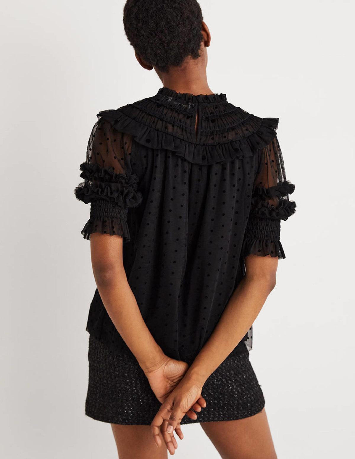 Black Polka Dot Tulle Party Top-Black - Image 4
