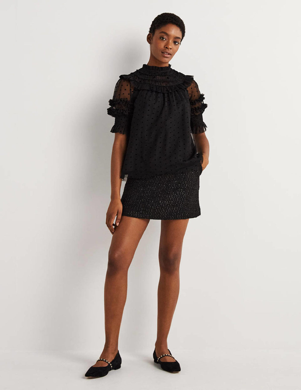 Black Polka Dot Tulle Party Top-Black - Image 5