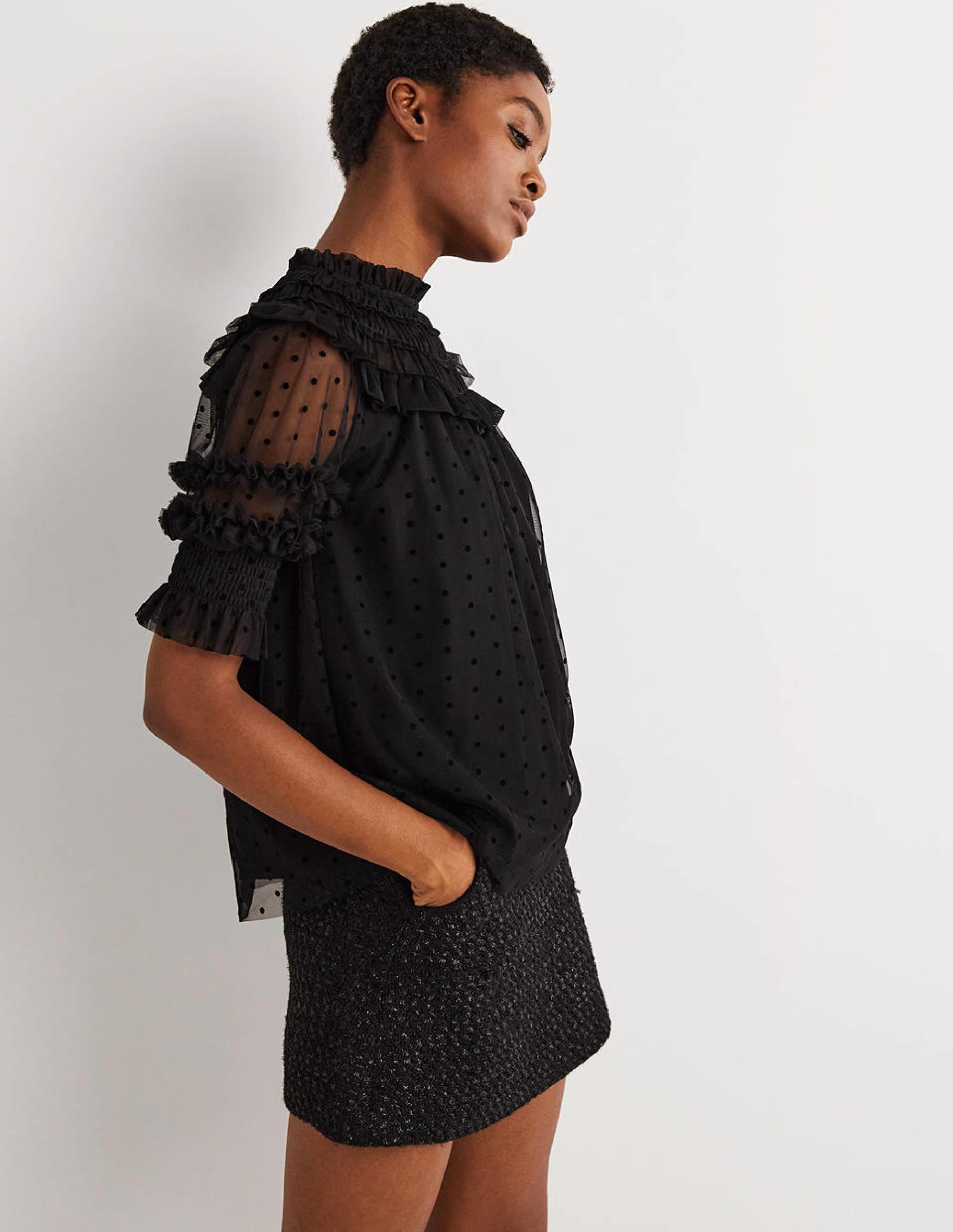 Black Polka Dot Tulle Party Top-Black - Image 6