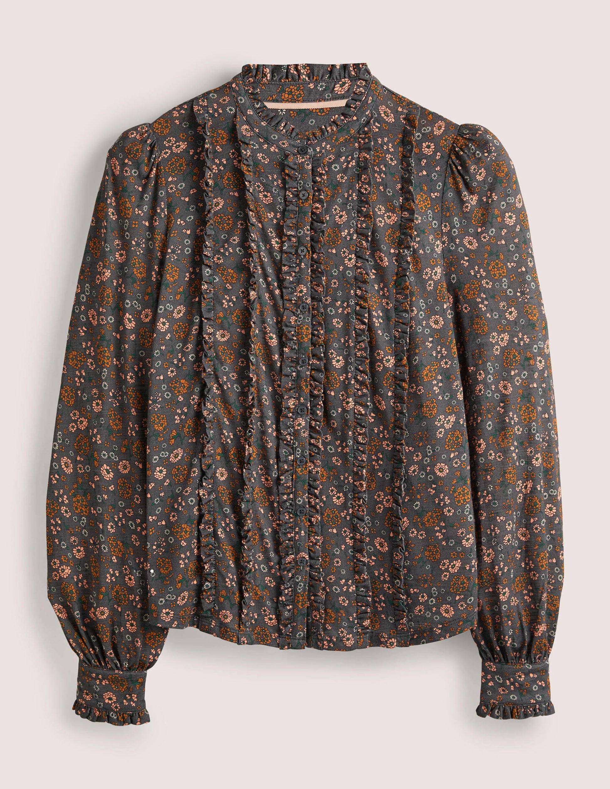 Ruffle Jersey Shirt-Grey Ditsy Charm-6