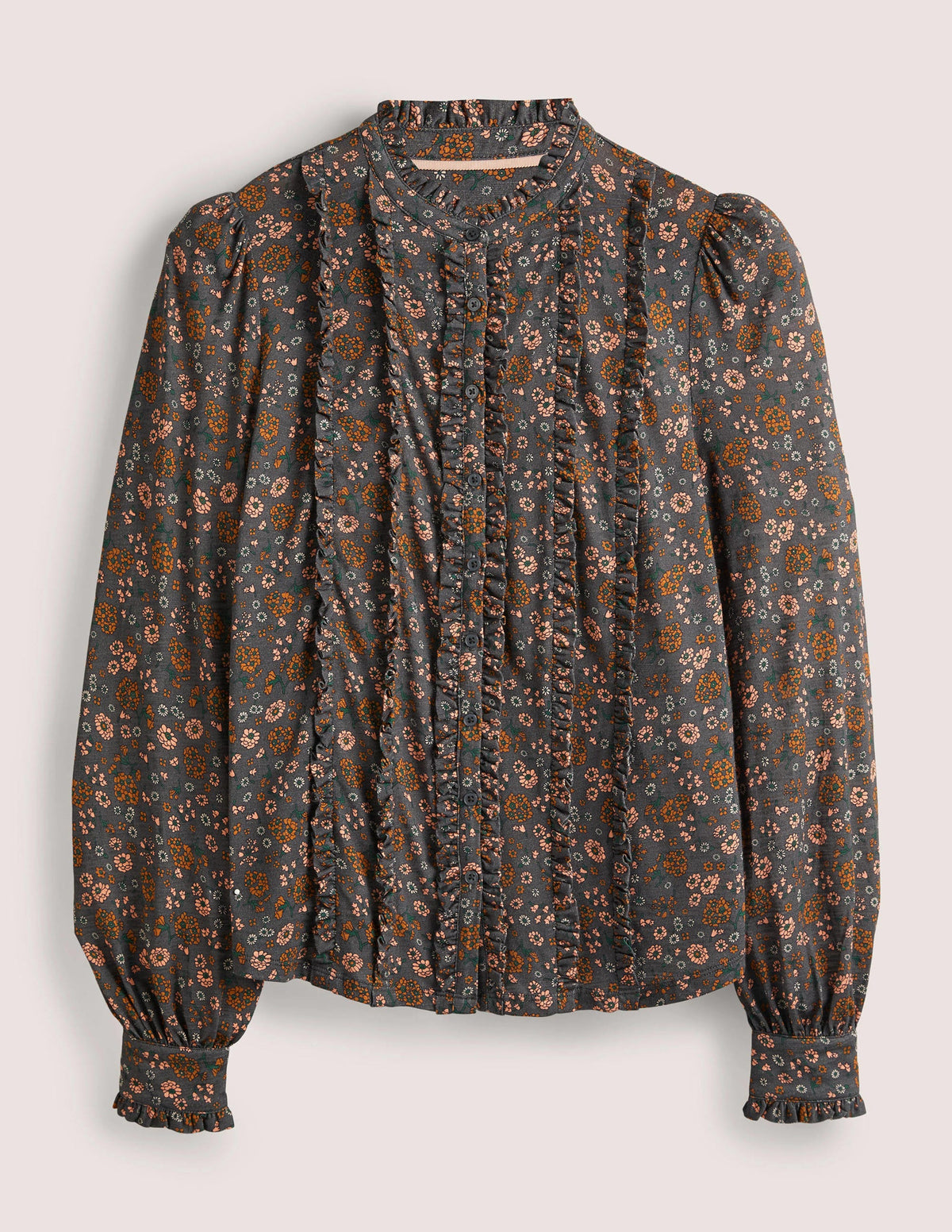 Ruffle Jersey Shirt-Grey Ditsy Charm - Image 6
