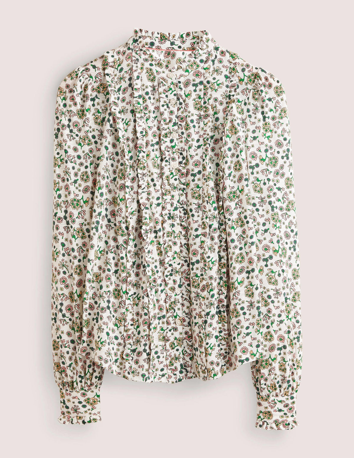Ruffle Jersey Shirt-Ivory Ditsy Charm - Image 5