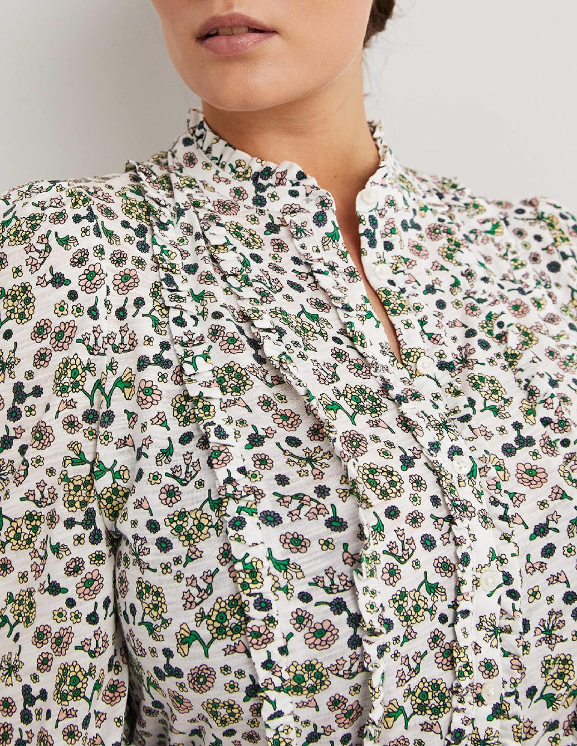 Ruffle Jersey Shirt-Ivory Ditsy Charm-2