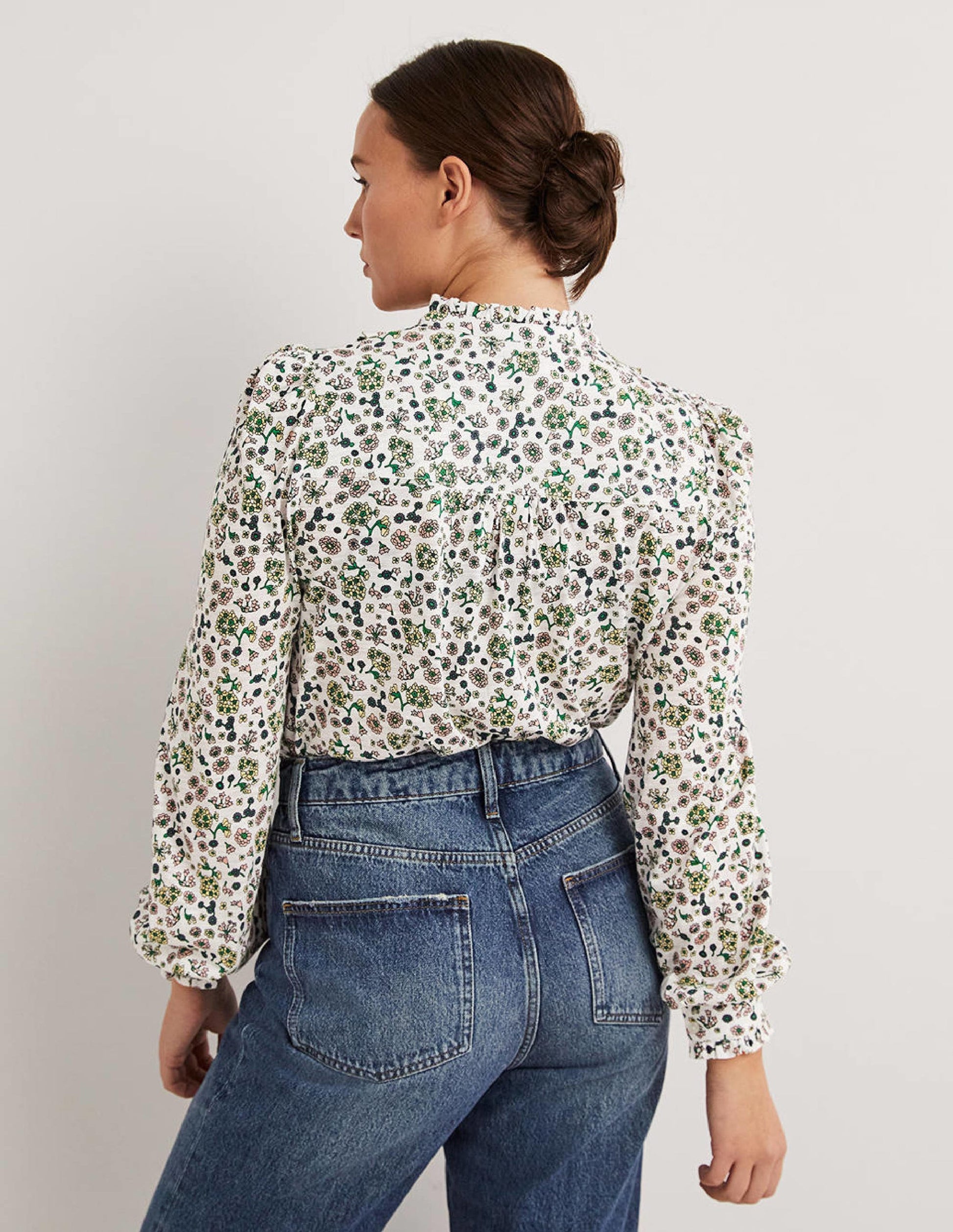 Ruffle Jersey Shirt-Ivory Ditsy Charm-3