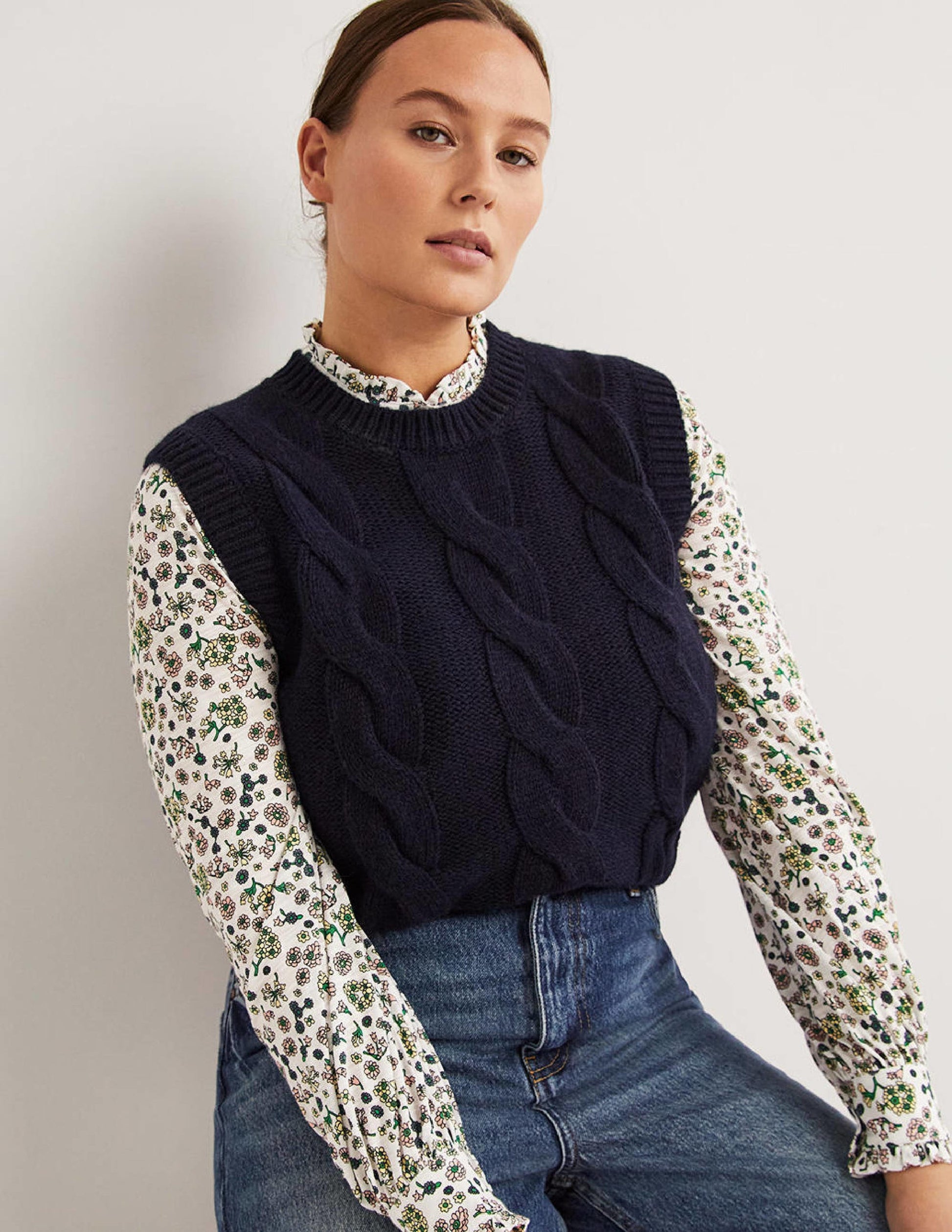 Ruffle Jersey Shirt-Ivory Ditsy Charm-4