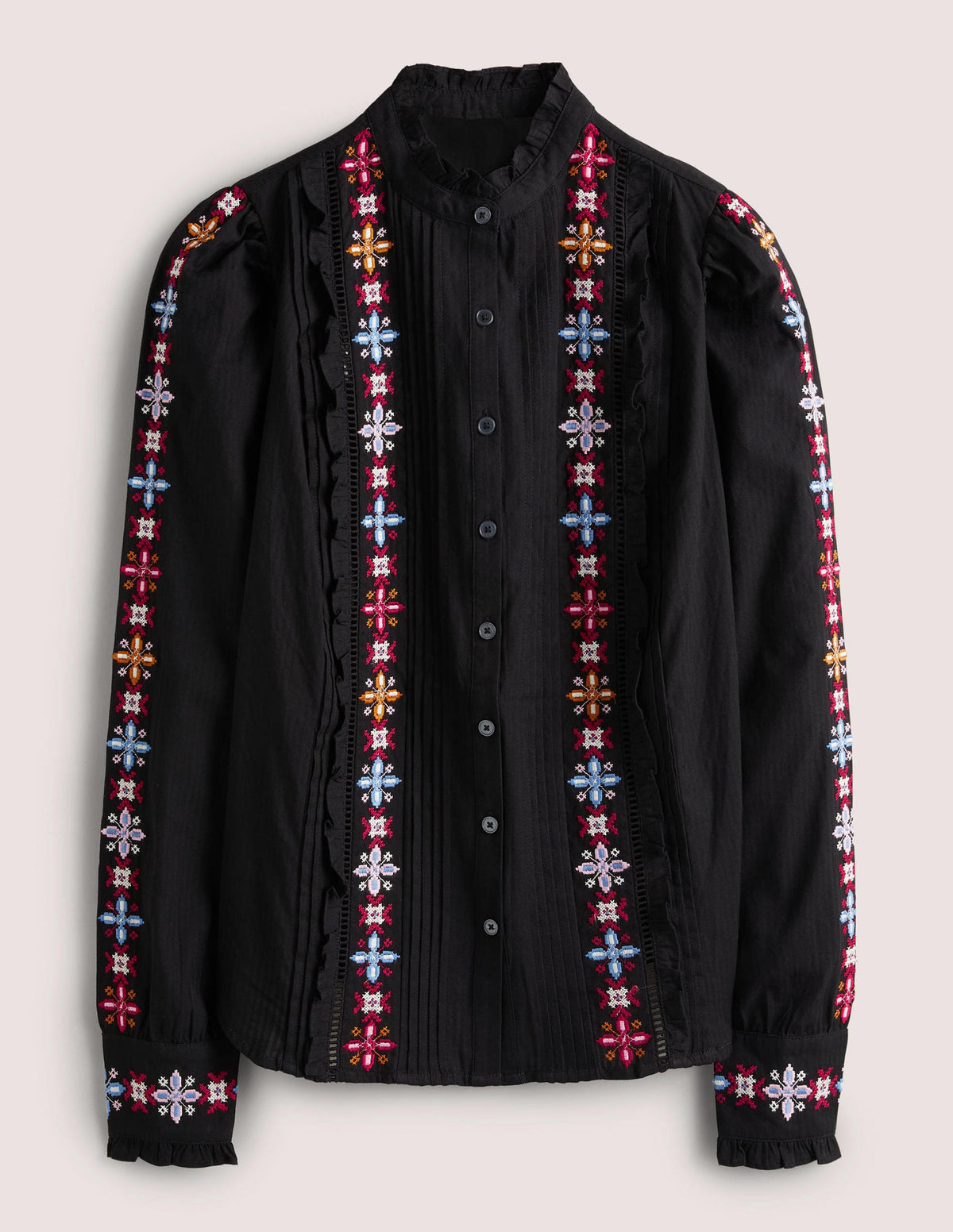 Embroidered High Neck Shirt-Black - Image 6