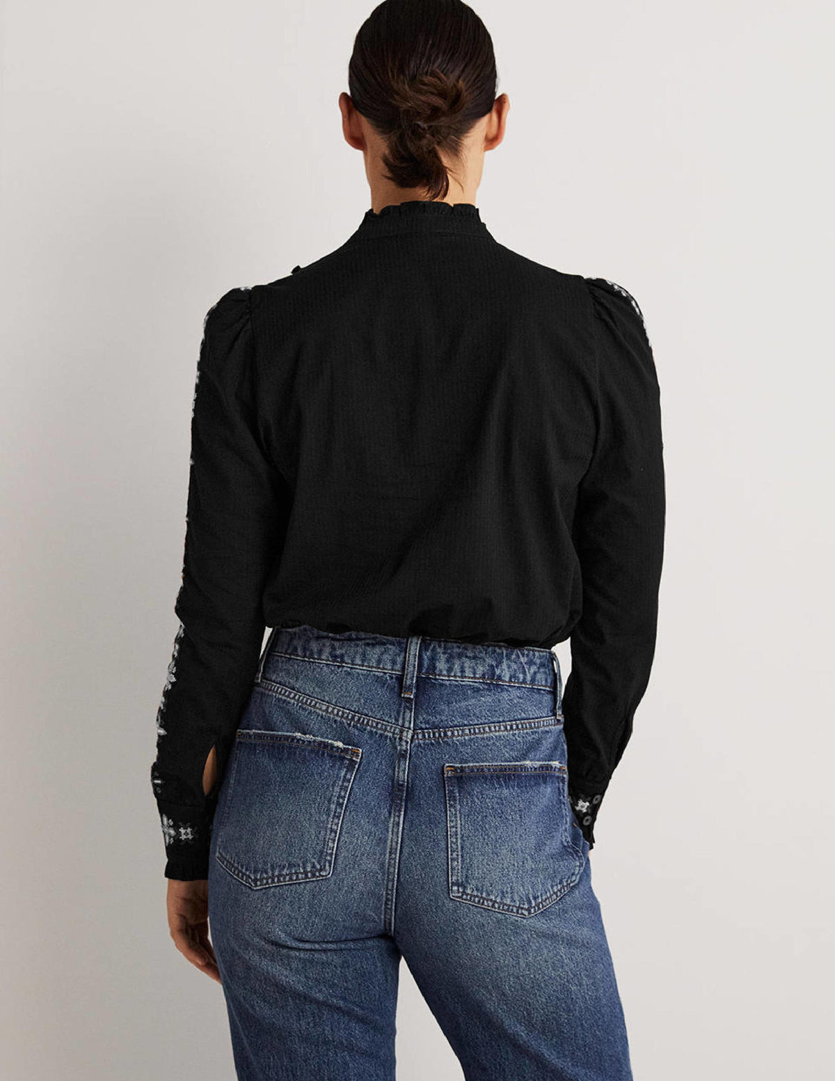 Embroidered High Neck Shirt-Black-3