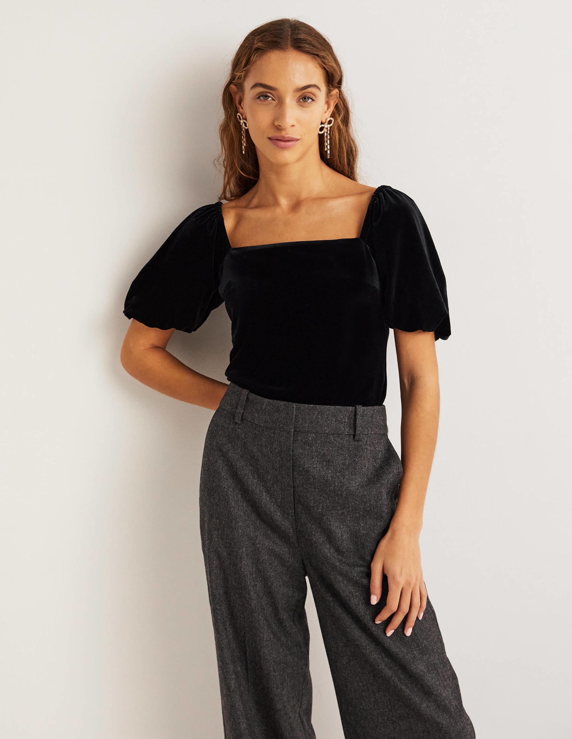Square Neck Velvet Top-Black - Image 1