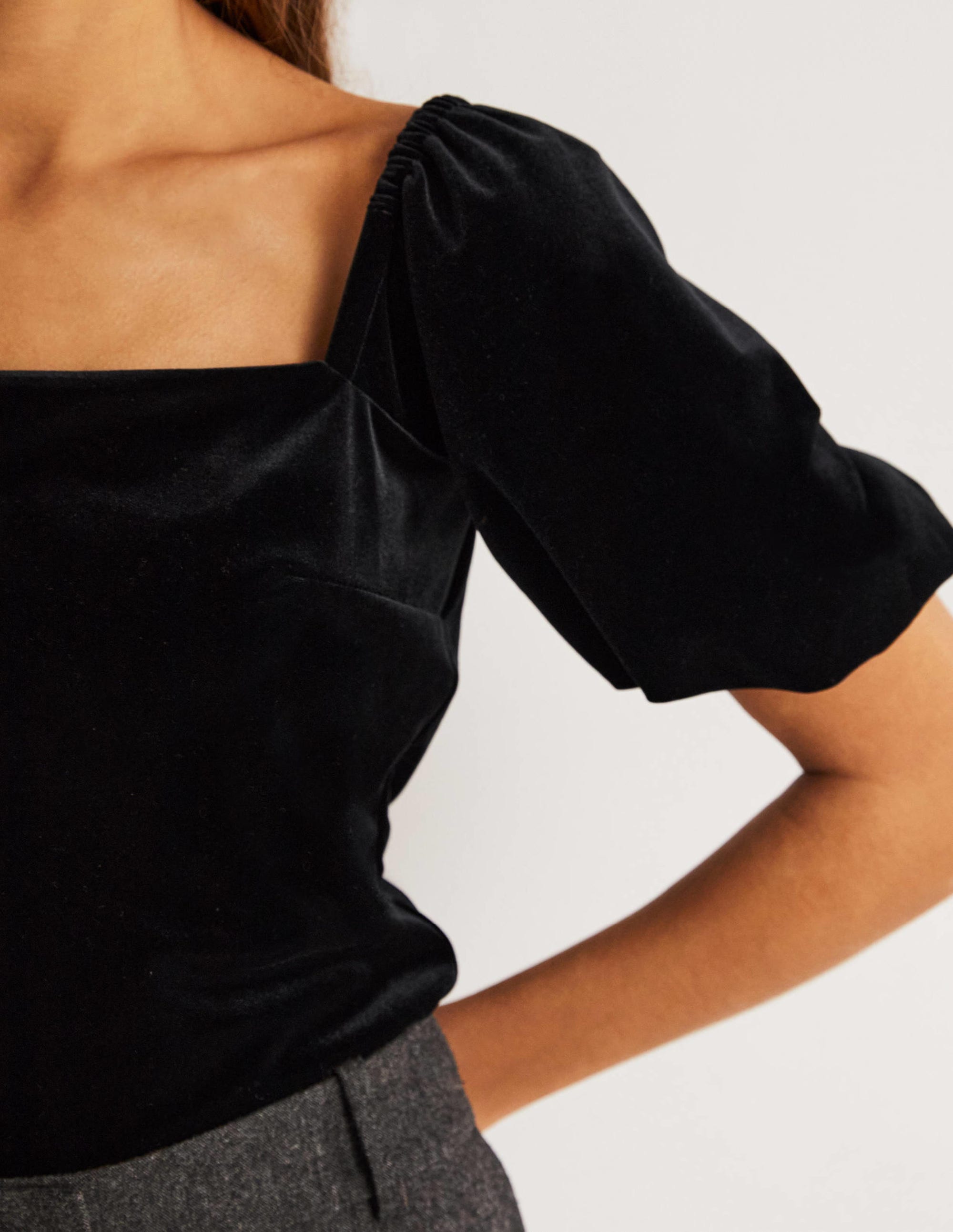 Square Neck Velvet Top-Black - Image 3
