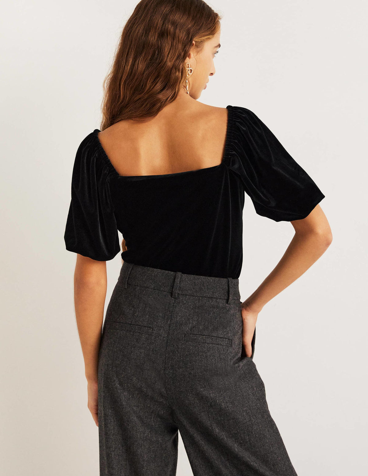 Square Neck Velvet Top-Black - Image 4