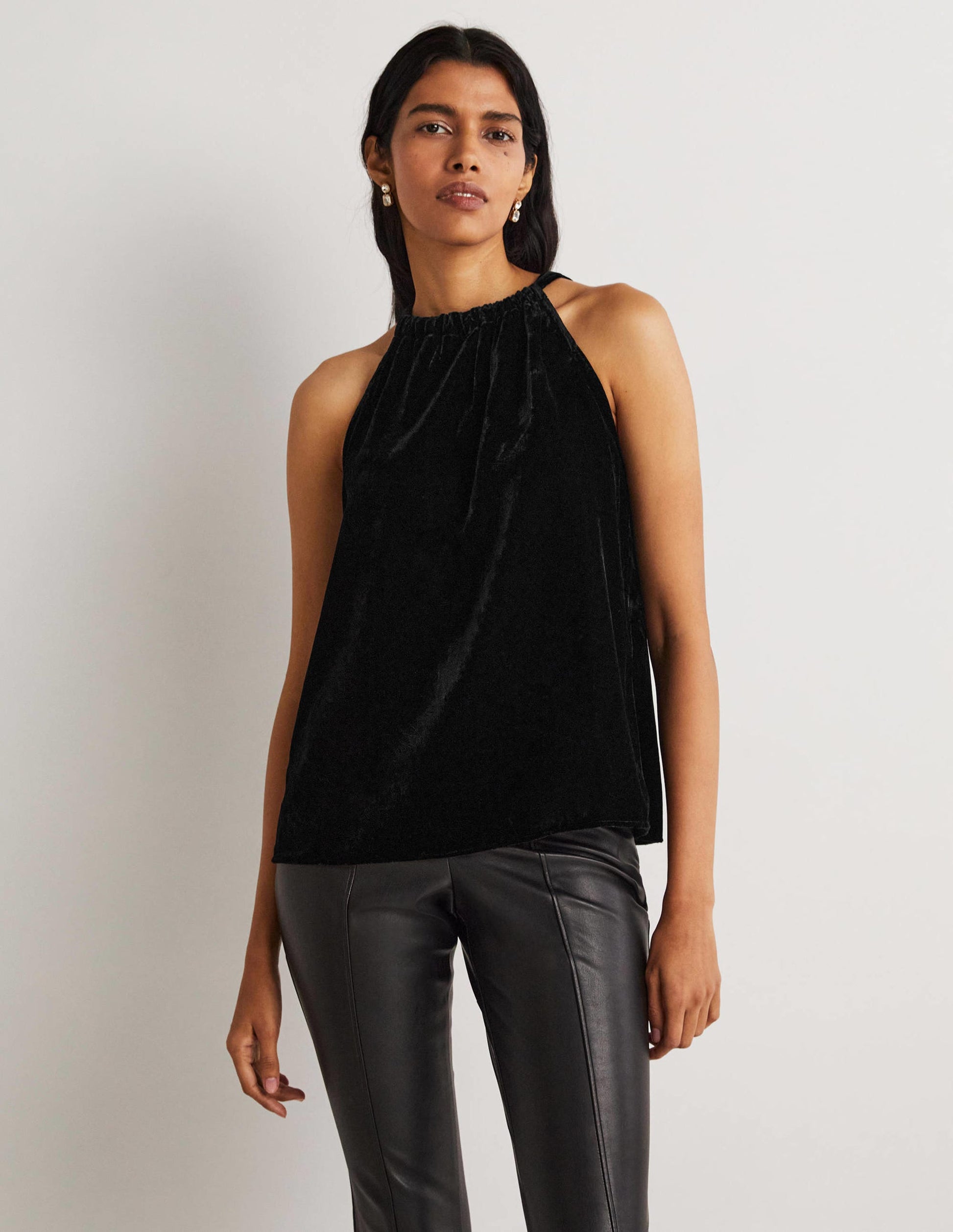 Velvet Halterneck Top-Black-1