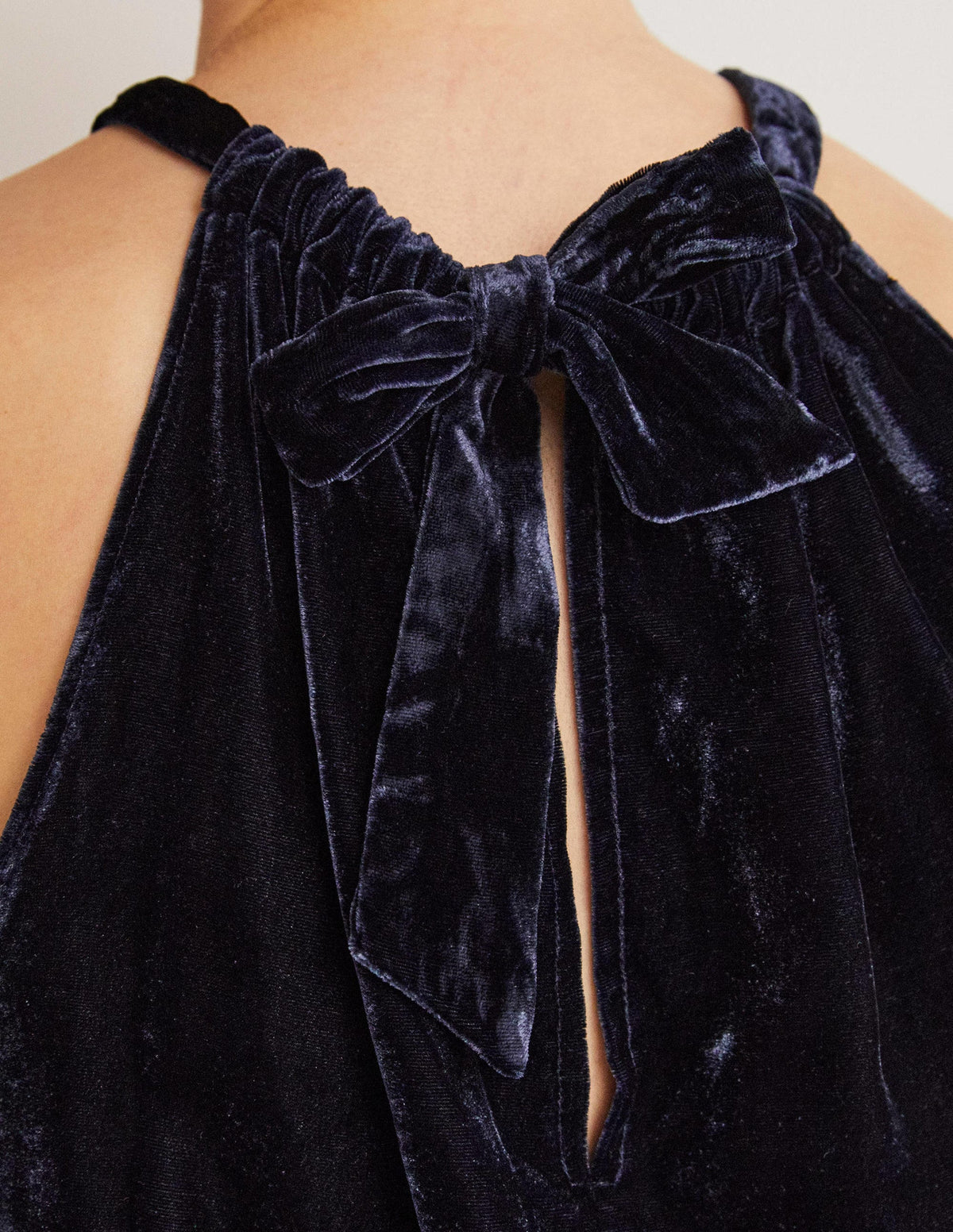 Velvet Halterneck Top-Navy-2