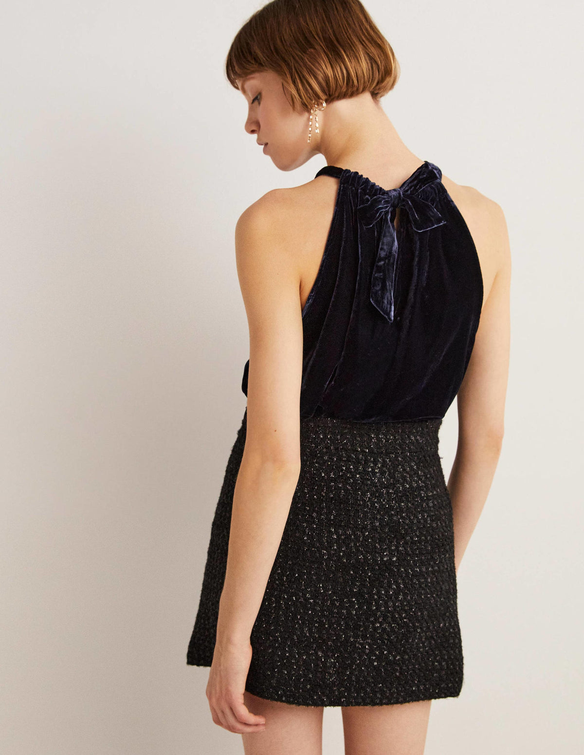 Velvet Halterneck Top-Navy - Image 3