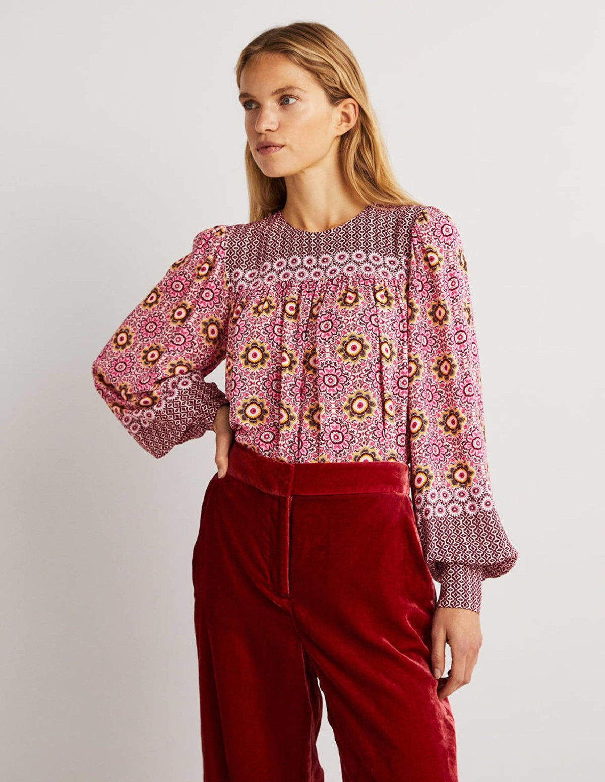 Printed Yoke Detail Top-Milkshake, Paradise Garden-1