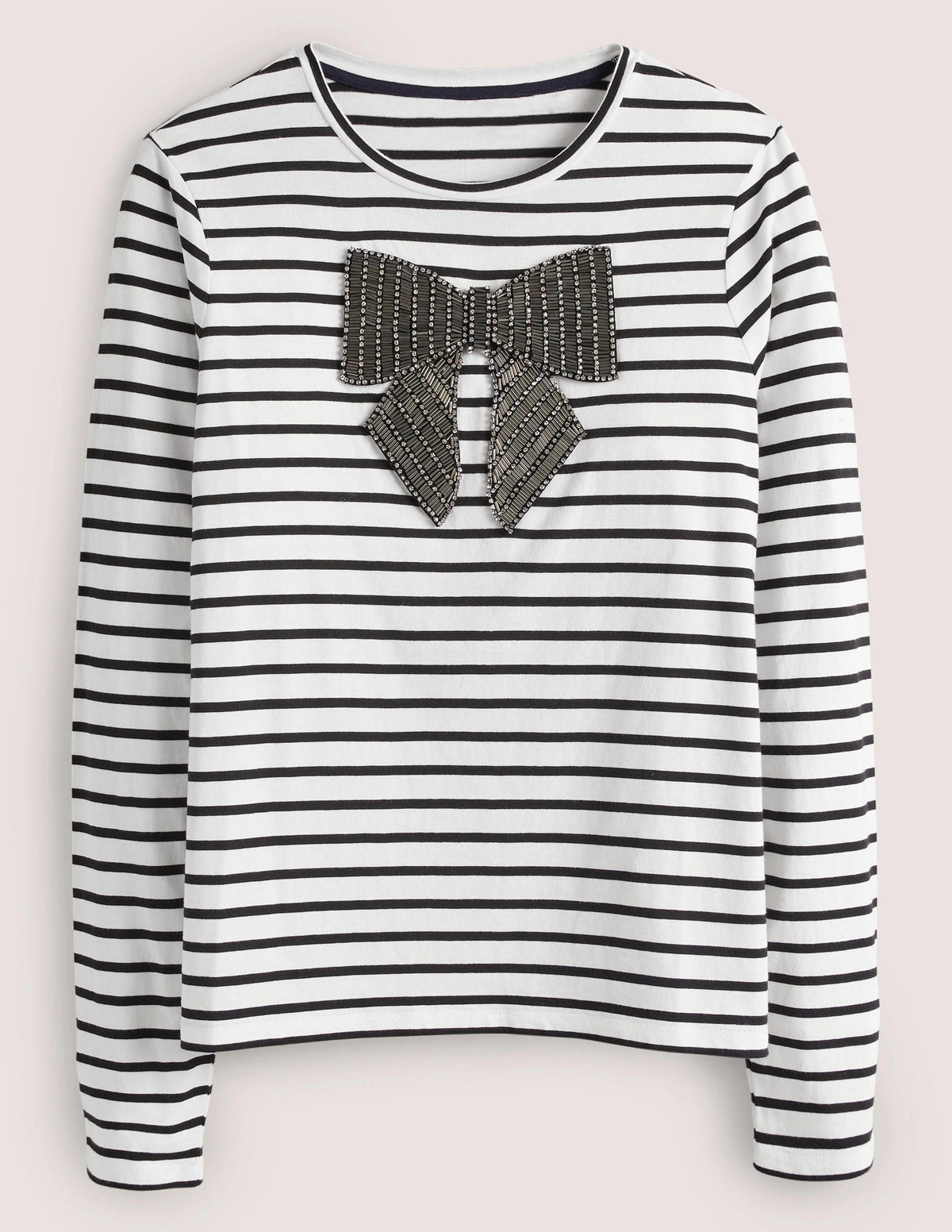 Detail Breton Top-Ivory/ Black, Embellished bow-5