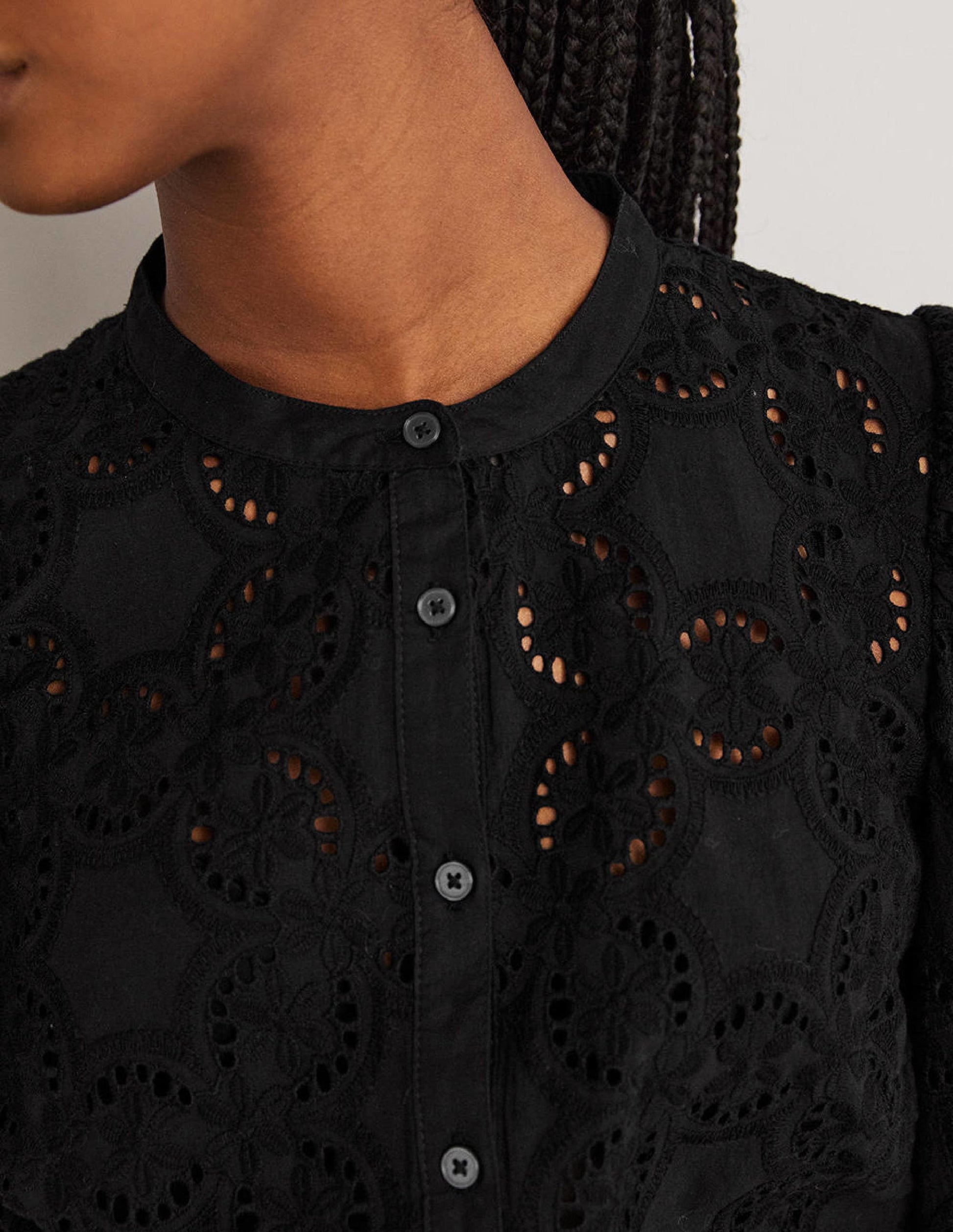 Mutton Sleeve Broderie Blouse-Black-2