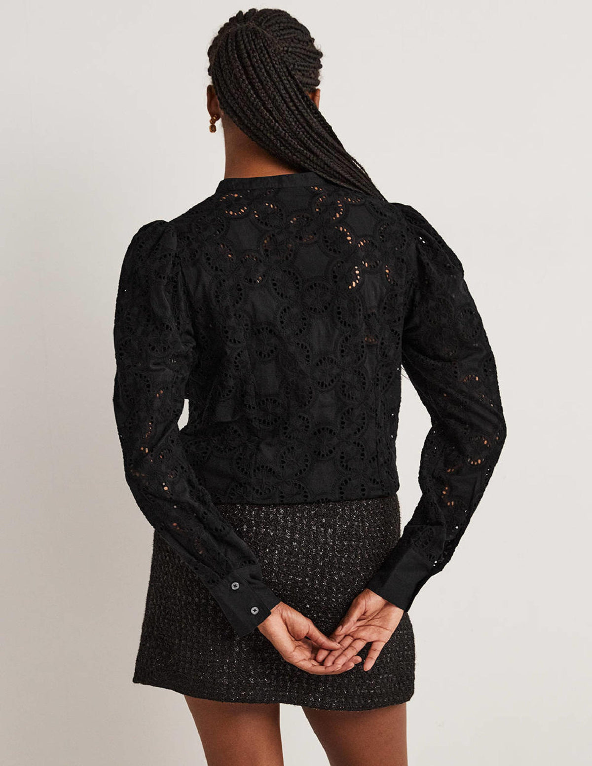 Mutton Sleeve Broderie Blouse-Black-3