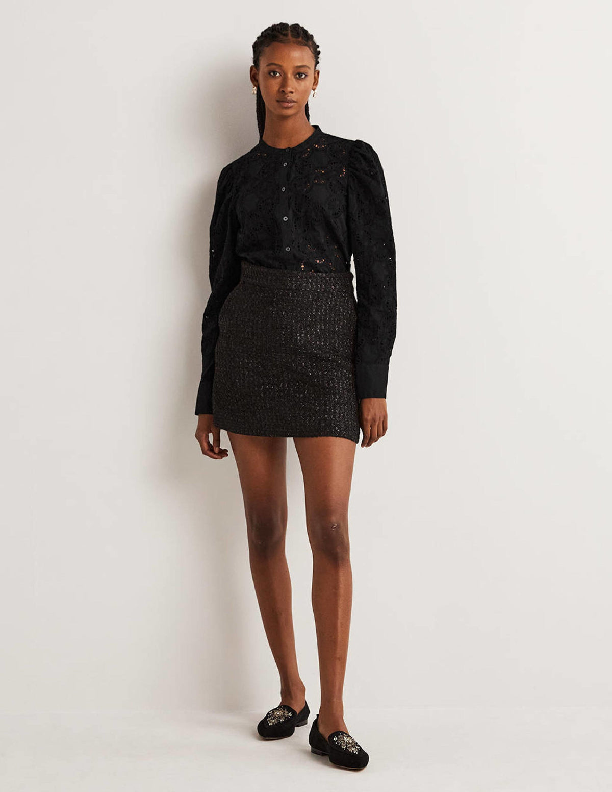 Mutton Sleeve Broderie Blouse-Black - Image 5