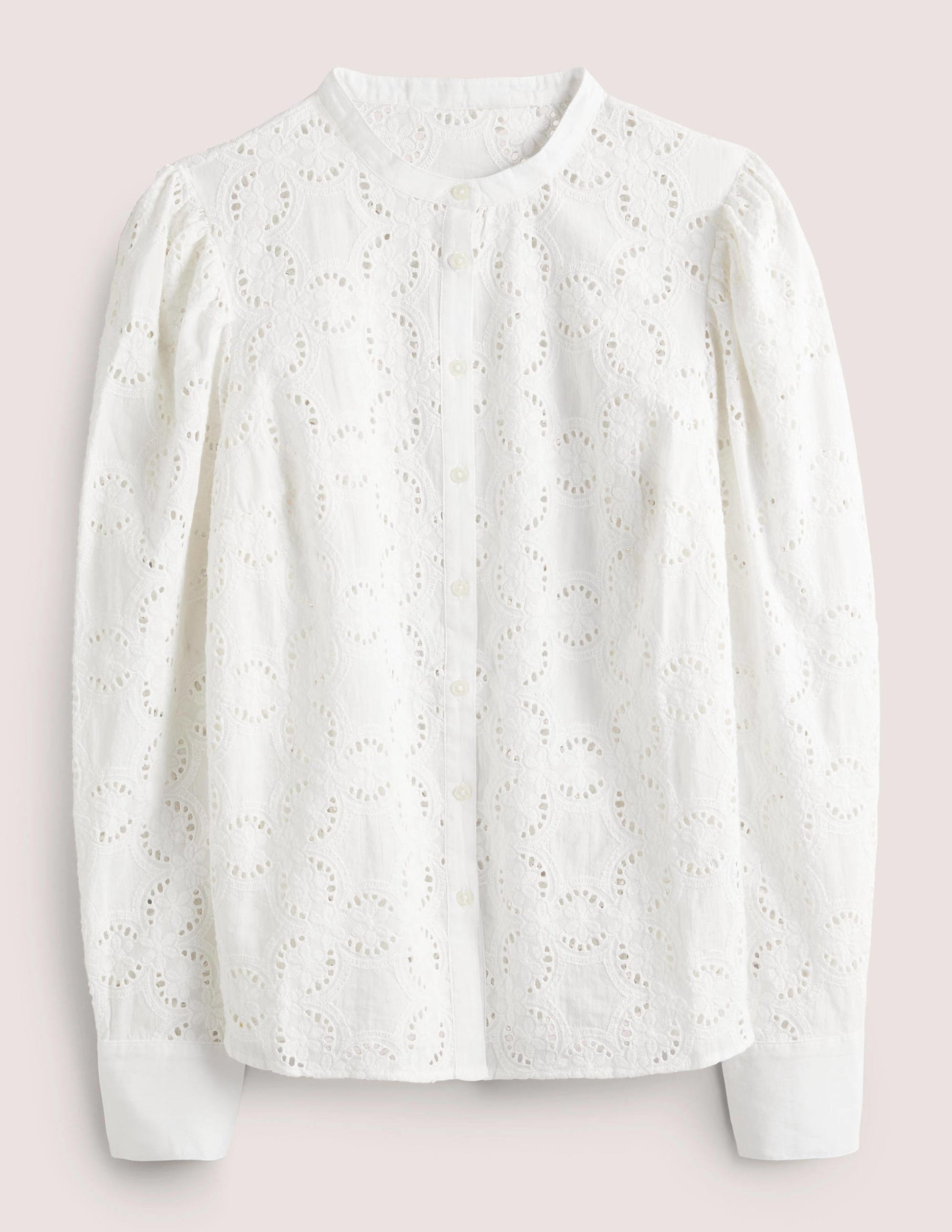 Mutton Sleeve Broderie Blouse-White-6