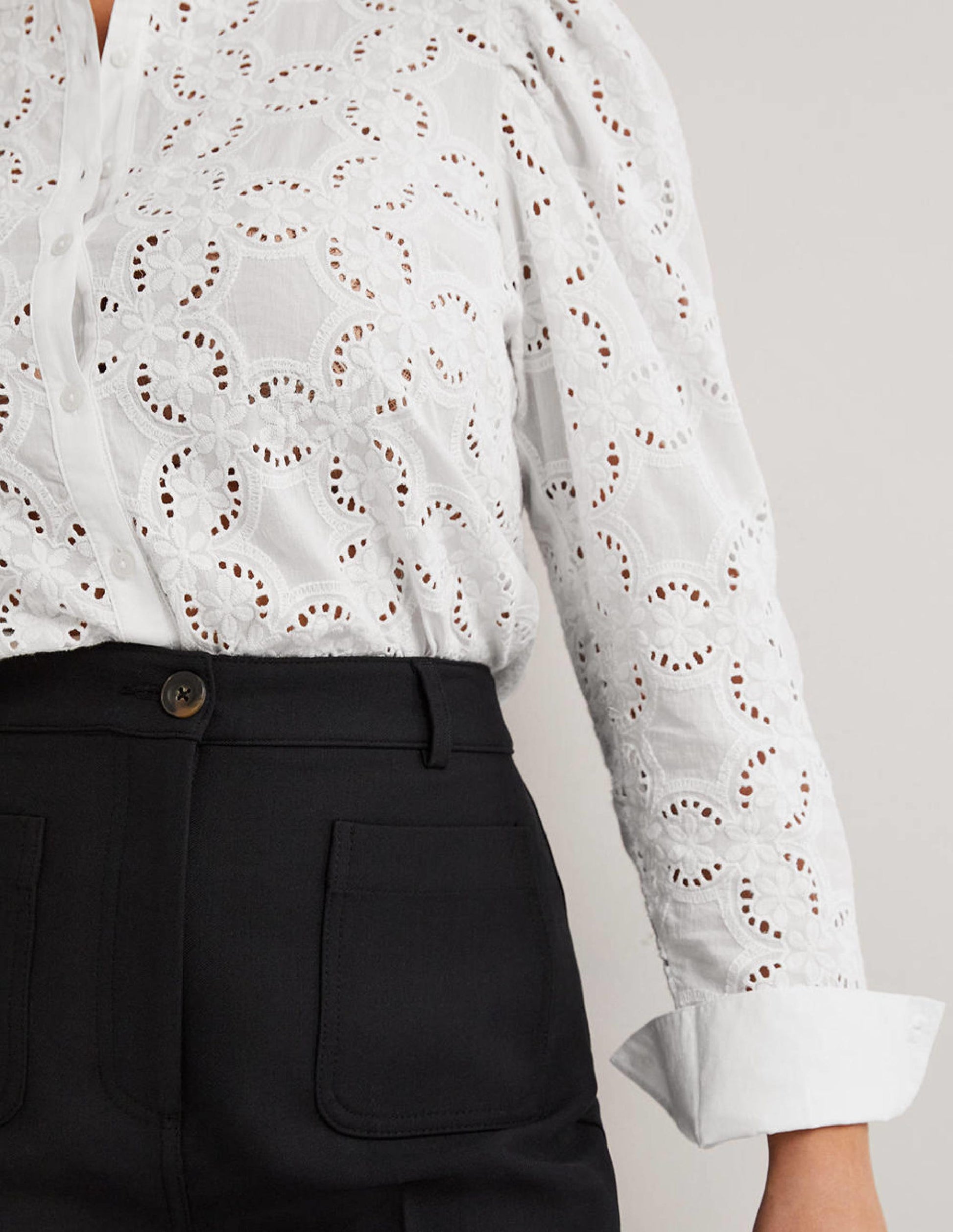 Mutton Sleeve Broderie Blouse-White-2