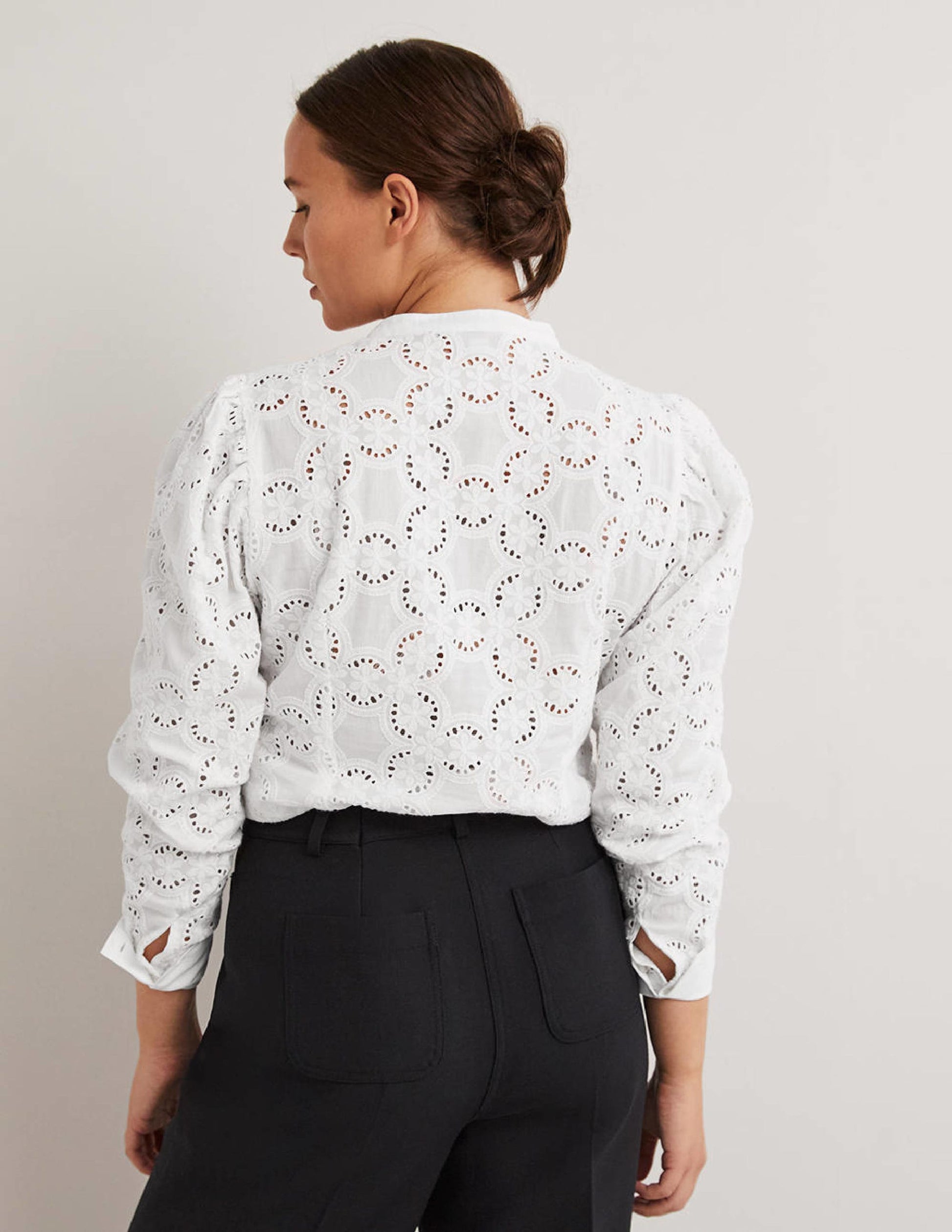 Mutton Sleeve Broderie Blouse-White-3