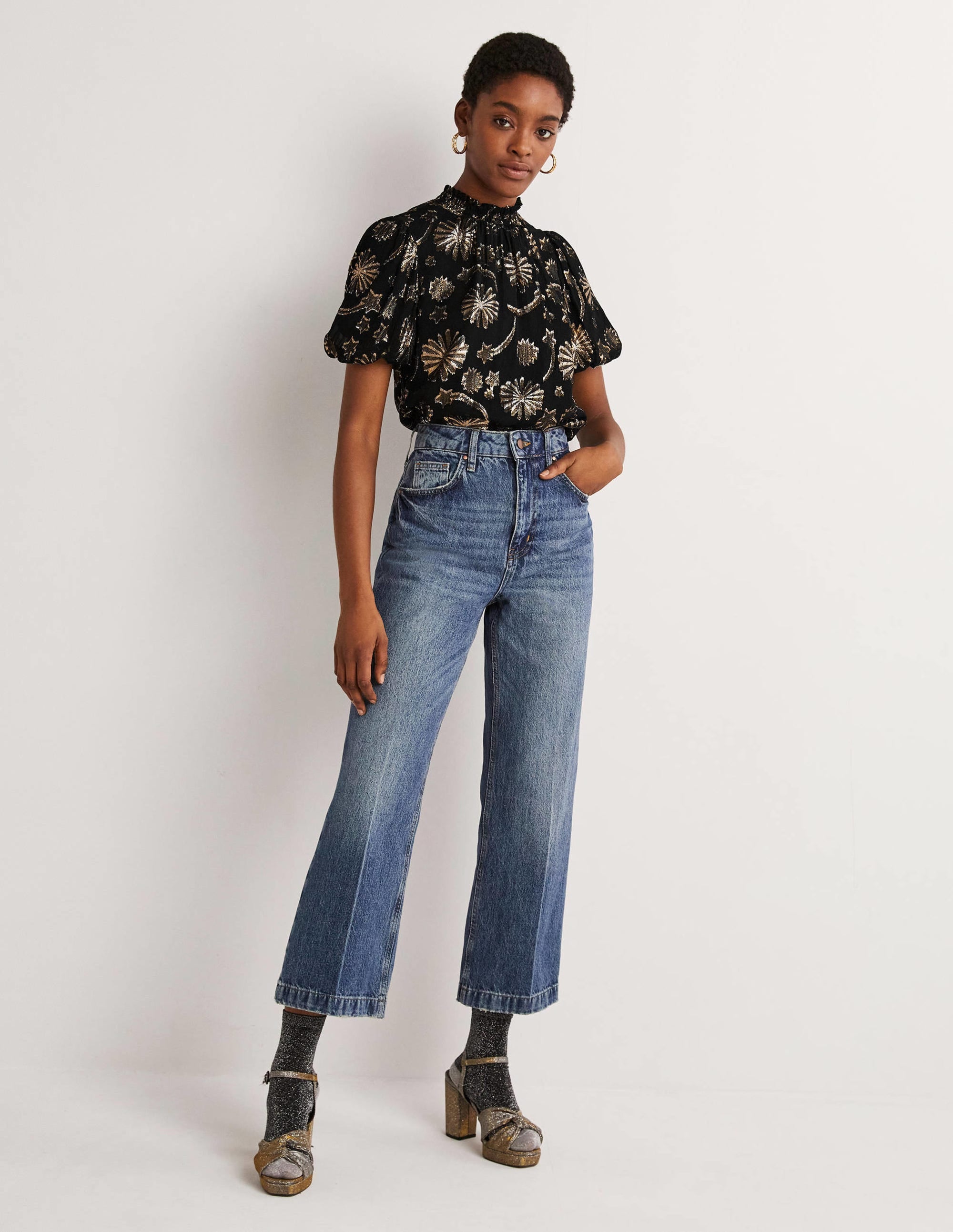Smocked Neck Party Top-Clip Jacquard - Image 5