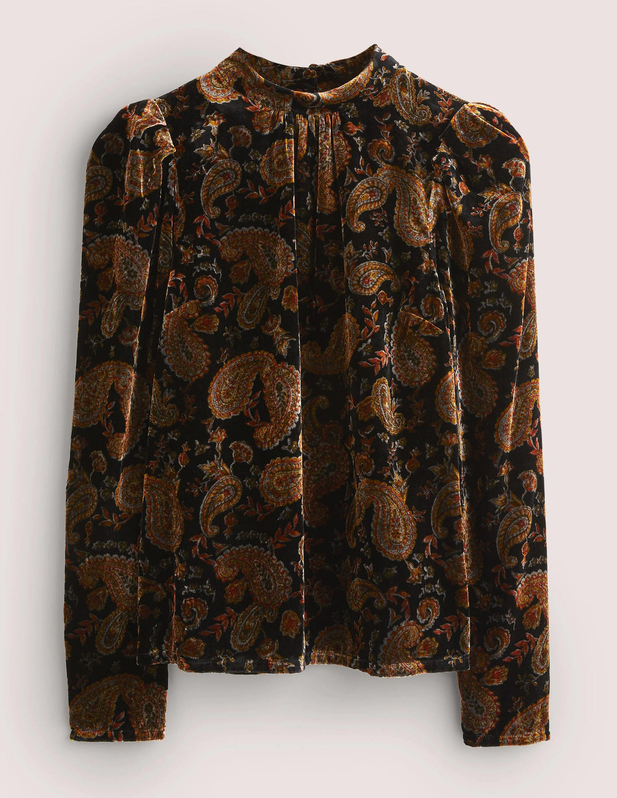 Black Paisley Mutton Sleeve Velvet Top-Black, Paisley Passion - Image 5
