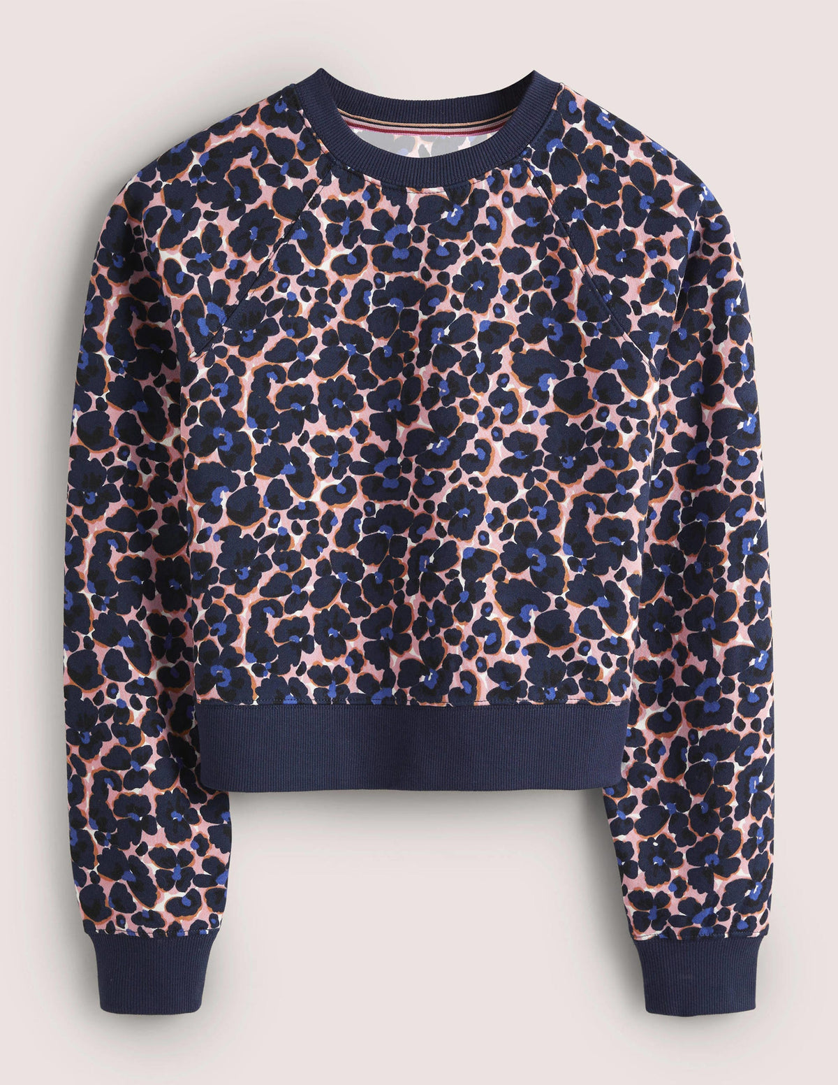 Cropped Raglan Sweatshirt-French Navy, Abstract Bud - Image 6