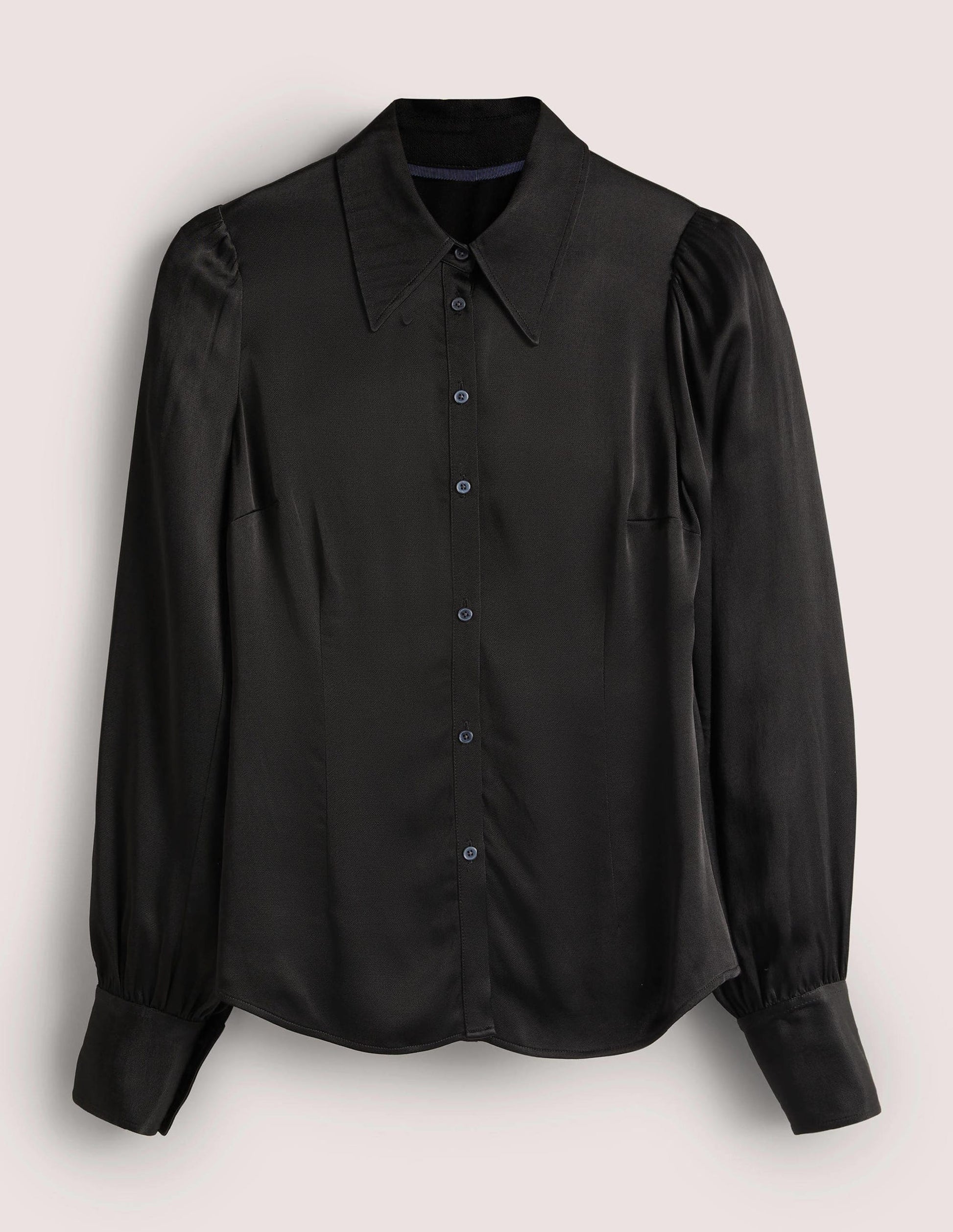Dart Detail Satin Fitted Shirt-Black-6