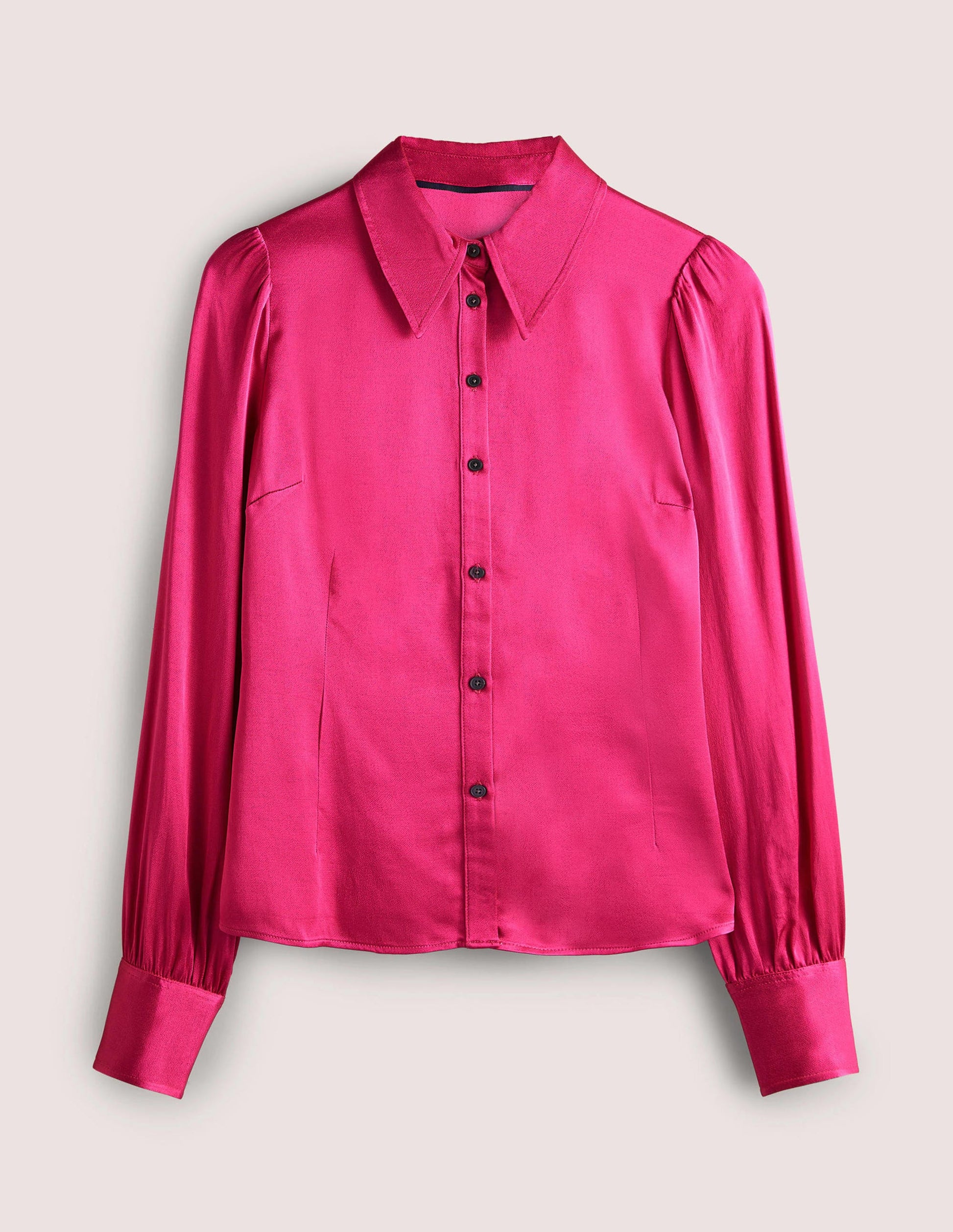 Dart Detail Satin Fitted Shirt-Wild Watermelon Pink-7