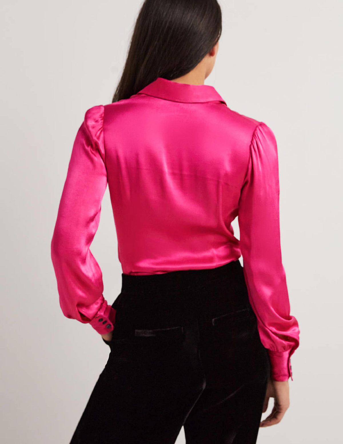 Dart Detail Satin Fitted Shirt-Wild Watermelon Pink - Image 3