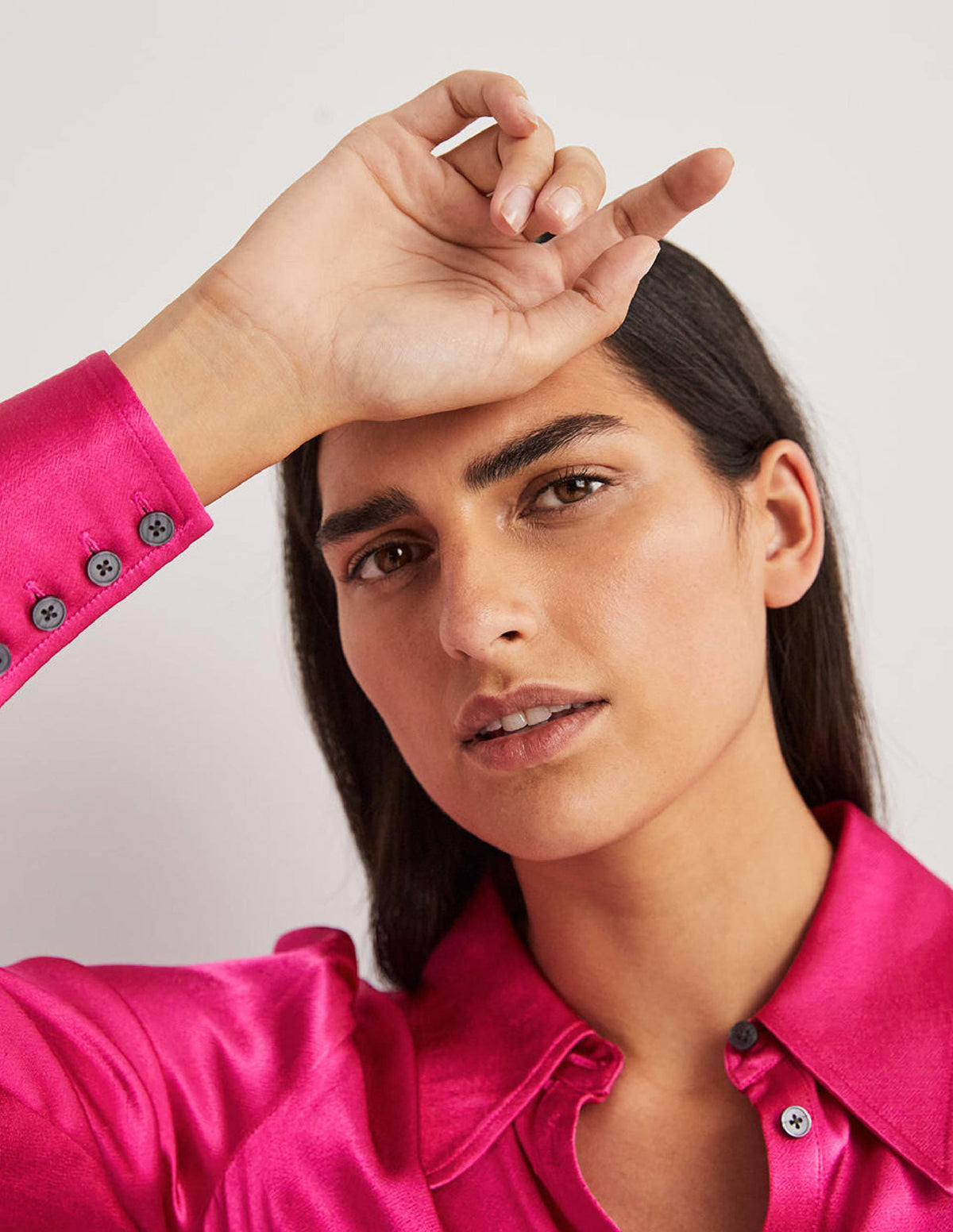 Dart Detail Satin Fitted Shirt-Wild Watermelon Pink-4