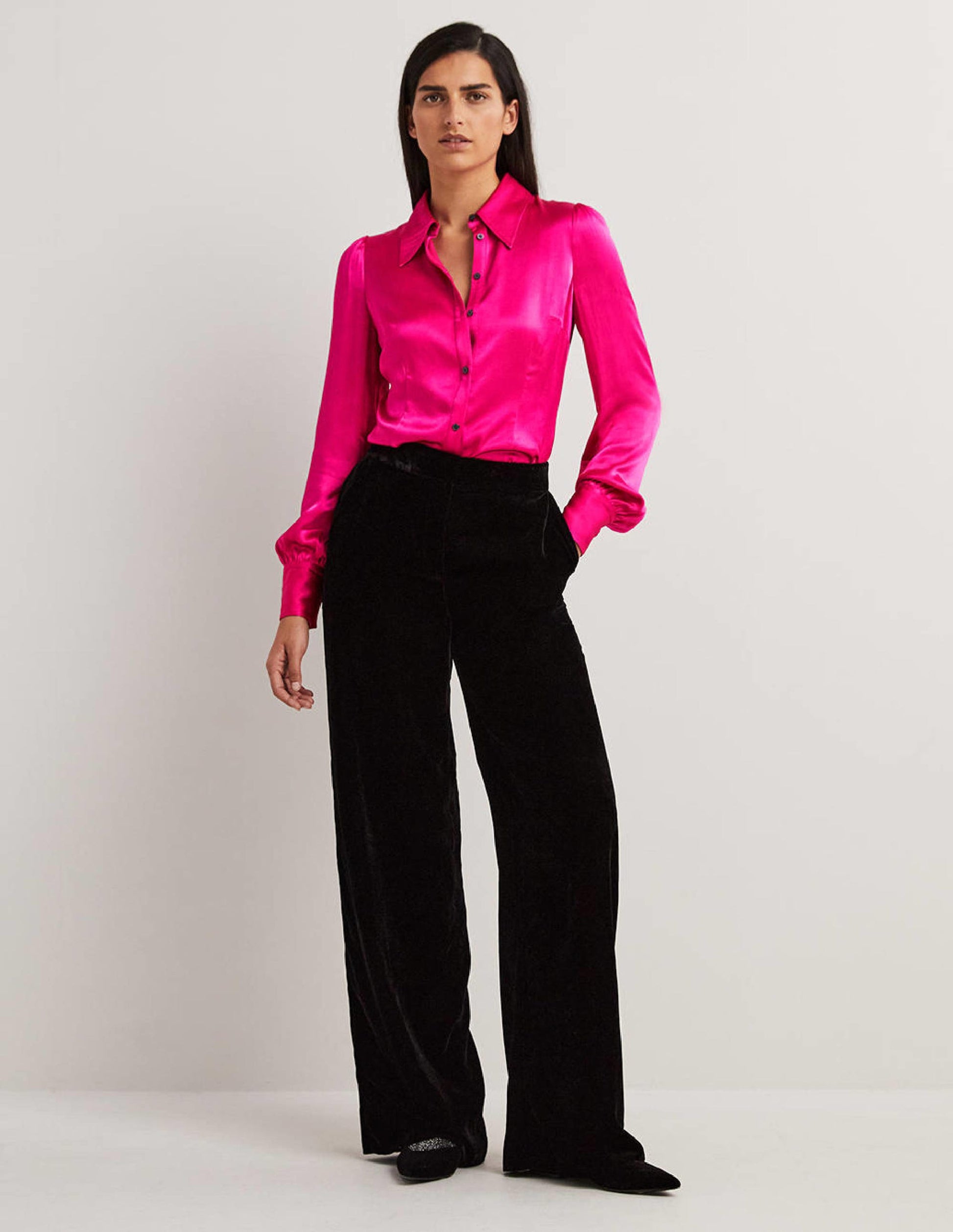 Dart Detail Satin Fitted Shirt-Wild Watermelon Pink-5